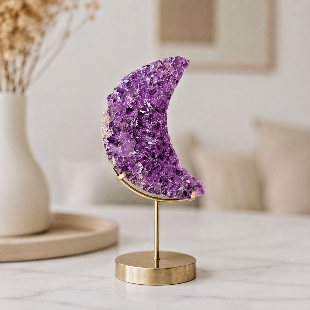 Natural Amethyst Geode Moon Crystal Cluster Quartz Healing Stone Home Decor Gift