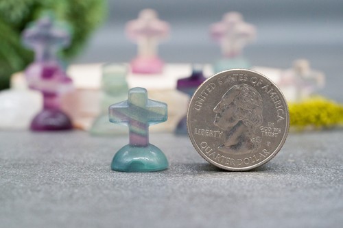 Rainbow Fluorite Crystal Cross Carving Stone Healing Protection Halloween Tier