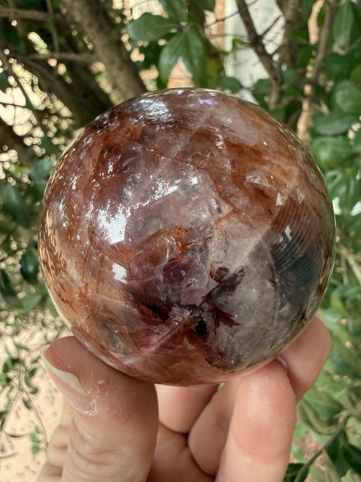 High Quality Red Fire Quartz Crystal Sphere Hematite Ball Full Of Rainbows 64mm