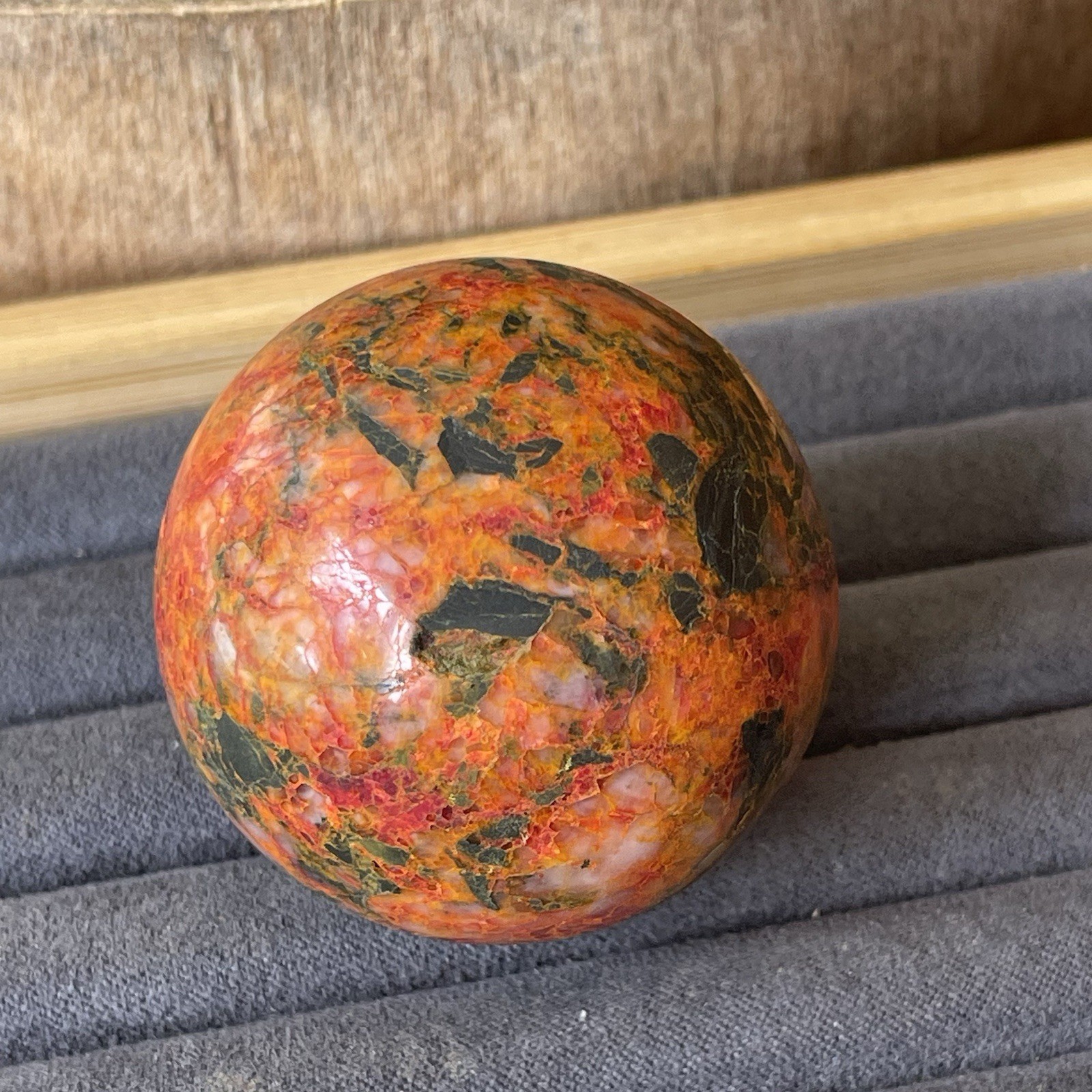 Rare Red Orange Realgar In Quartz Matrix Sphere Polished Crystal Gem Ball 48mm