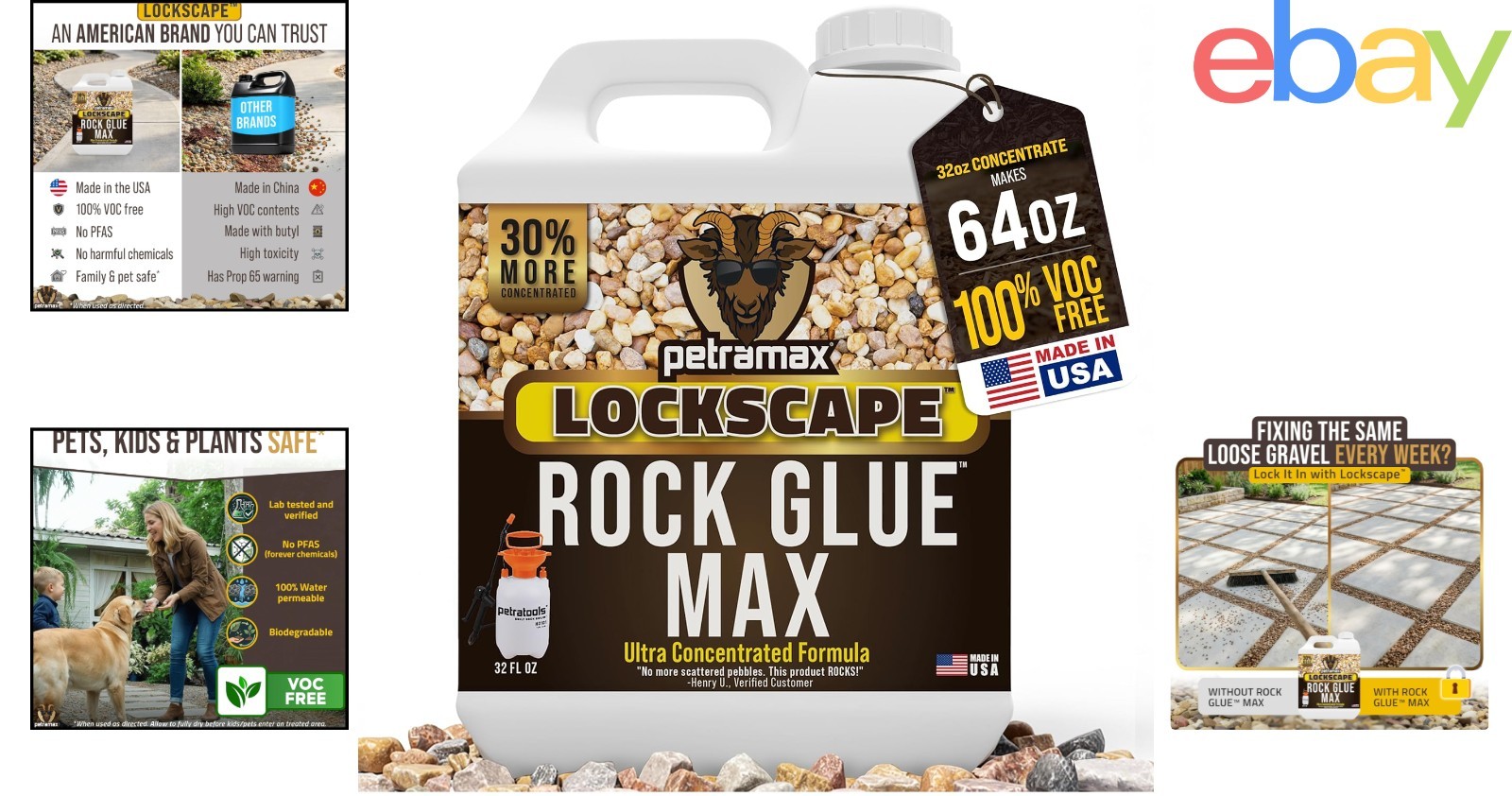 Fast Drying Rock Glue for Landscaping, Water Resistant Gravel Stabilizer 32 Oz