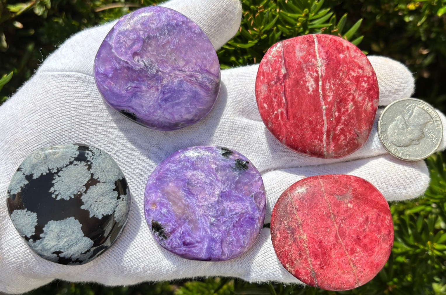 USA SALE 149g LOT 5 PALMSTONES THULITE CHAROITE THICK POCKET PALM STONES LARGE