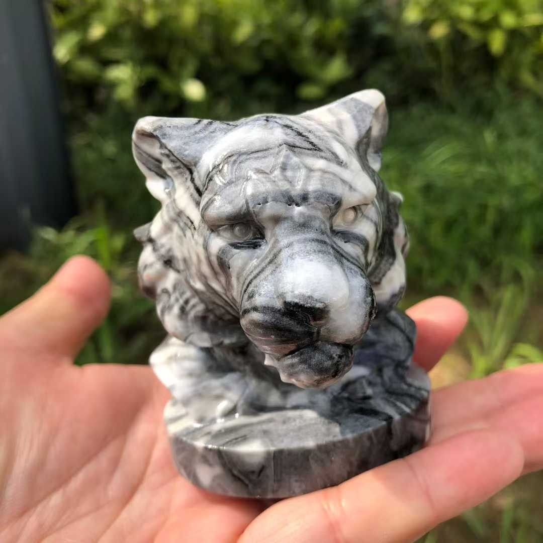 1pc Natural Picasso stone Quartz Carved lion Skull Crystal Reiki Healing Gift