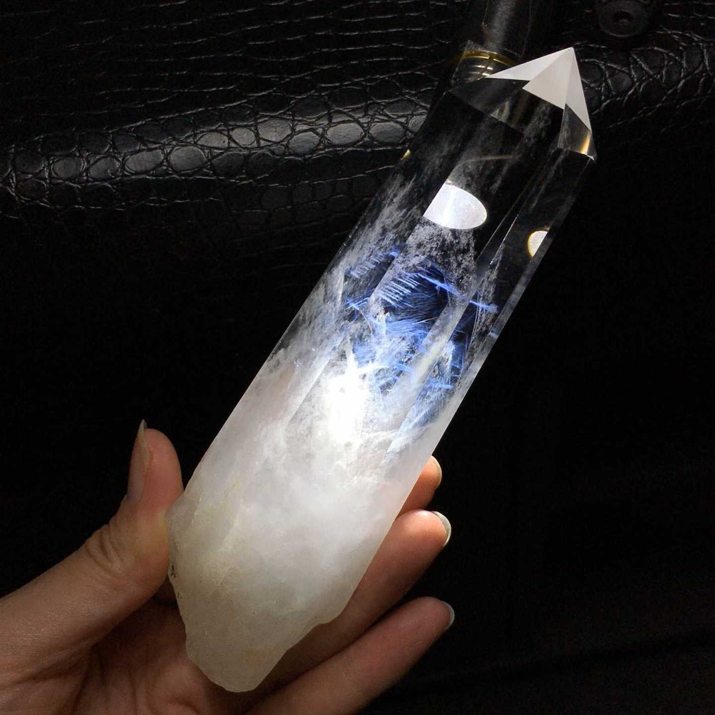 333g natural clear quartz obelisk blue needle crystal point energy healing