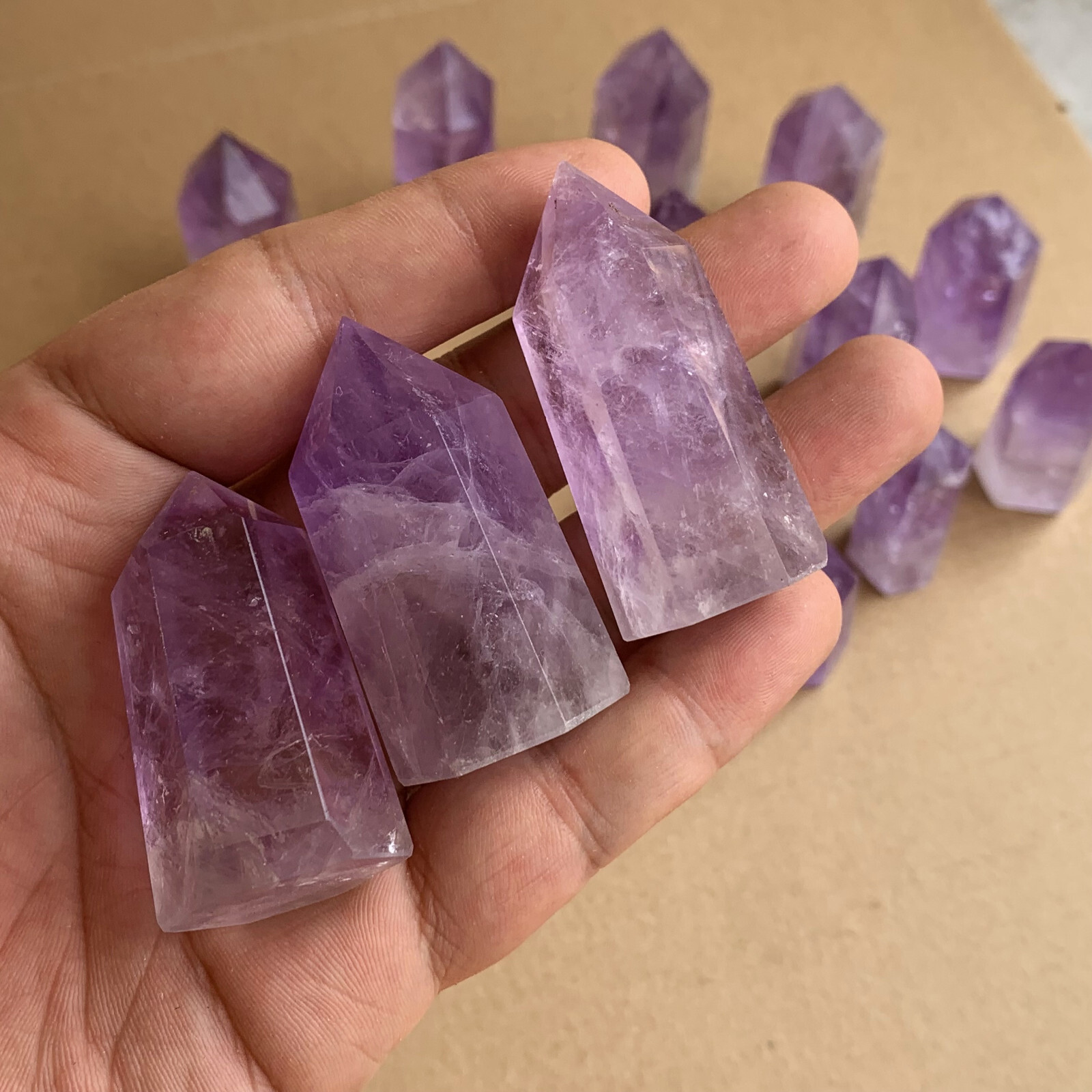 10pcs natural amethyst quartz obelisk crystal Tower wand point healing 35-75mm14