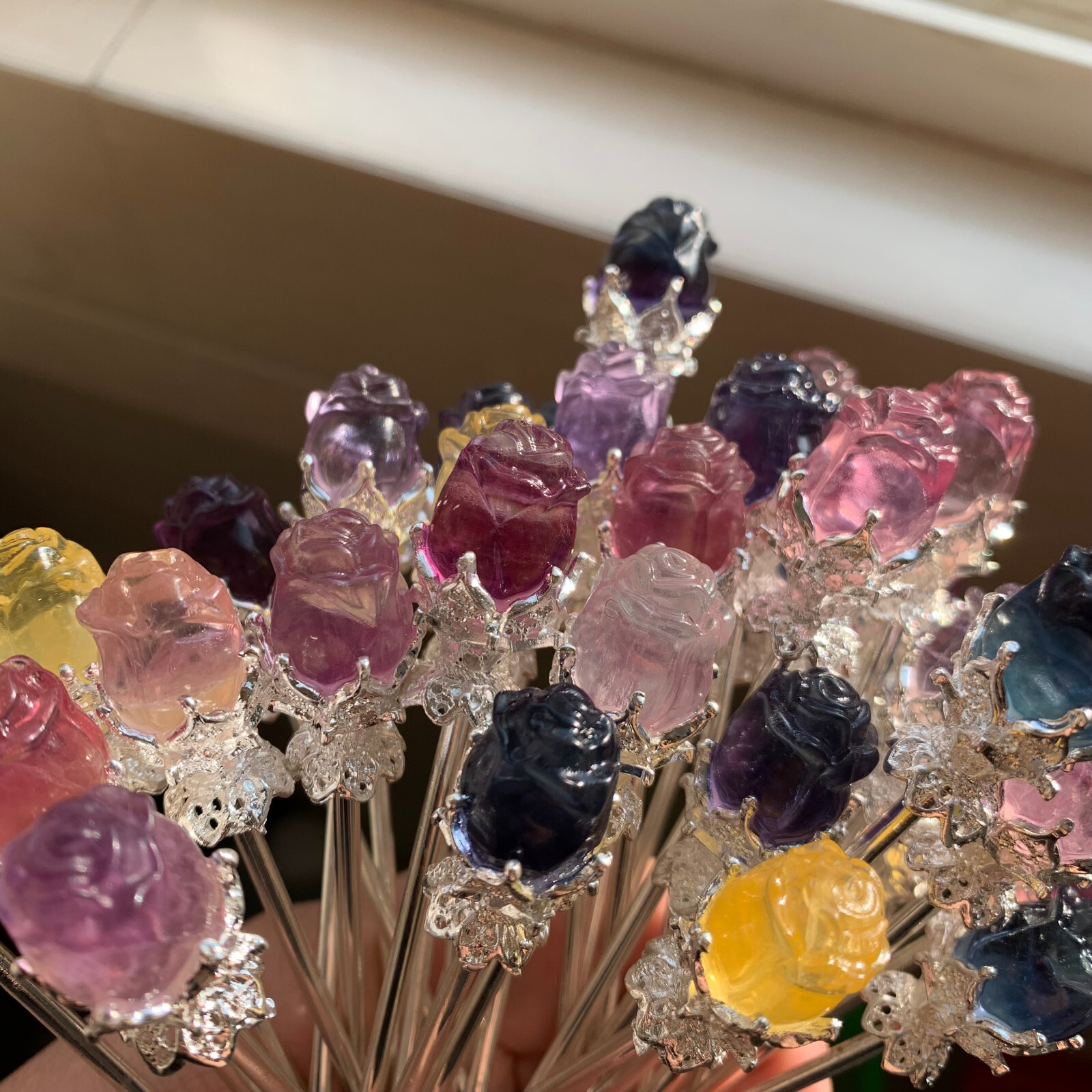 5pc Natural fluorite carved rose hairpin quartz crystal reiki healing random
