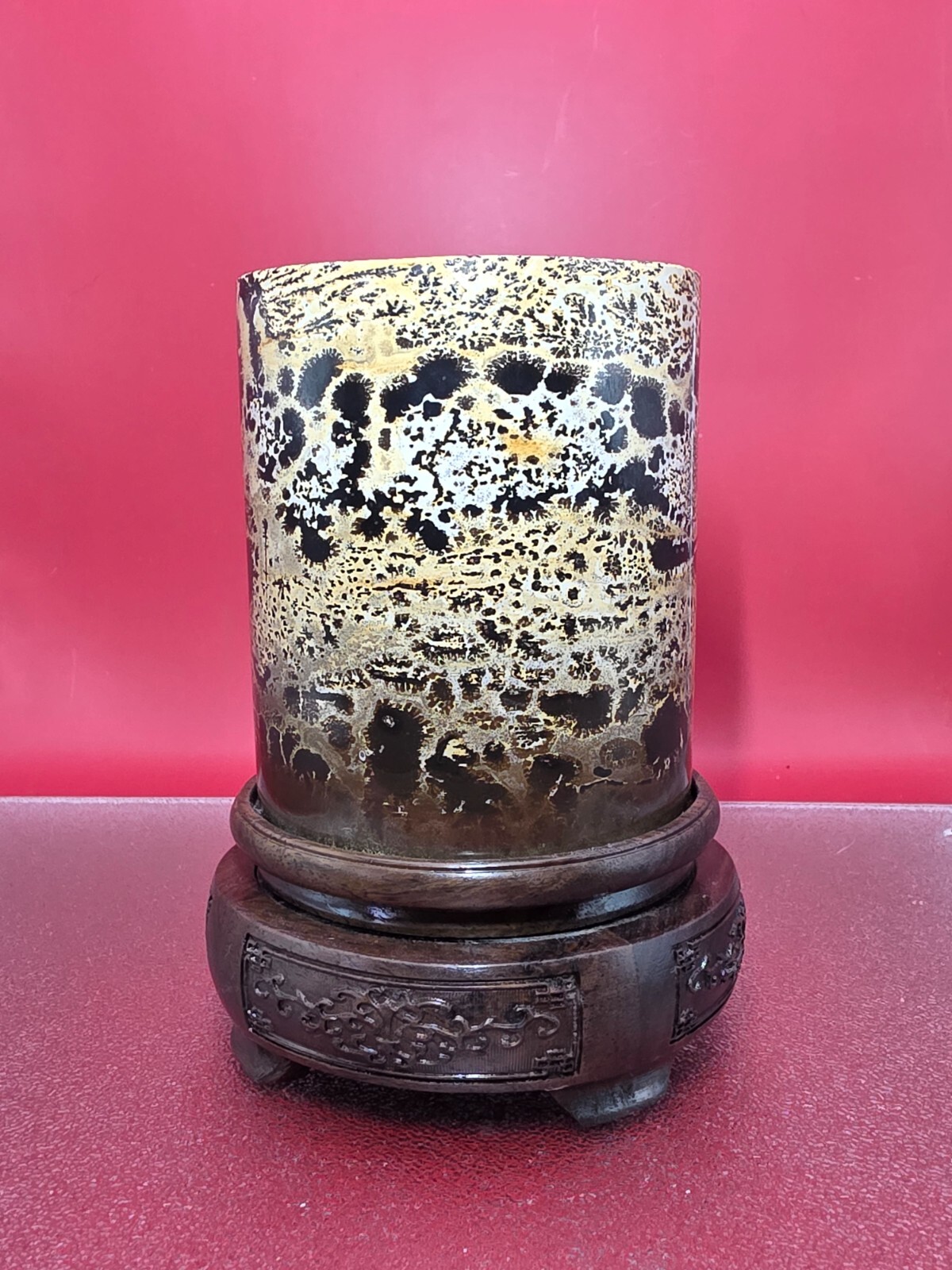 Natural Picture Jasper Vase Quartz Crystal On A Wood Holder Reiki healing 2+LB