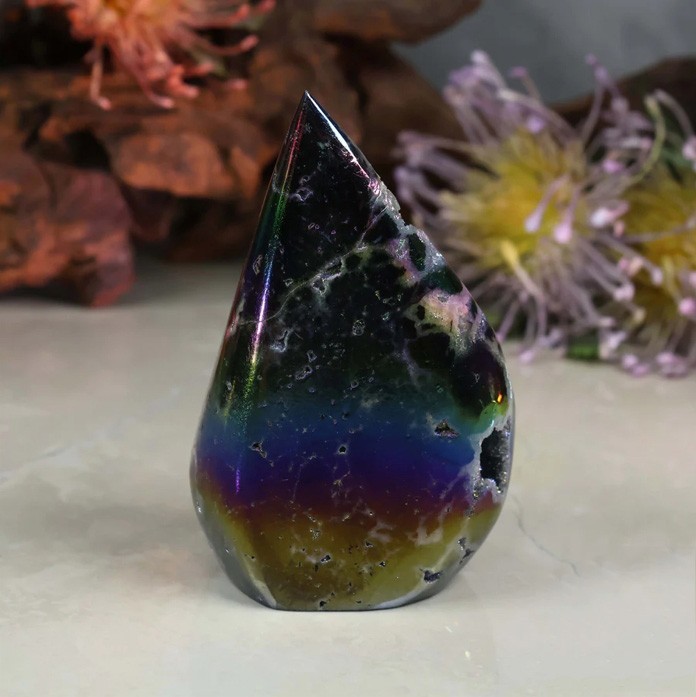 150-200g Titanium Angel Aura Sphalerite Flame Tower Rainbow Crystal Cluster