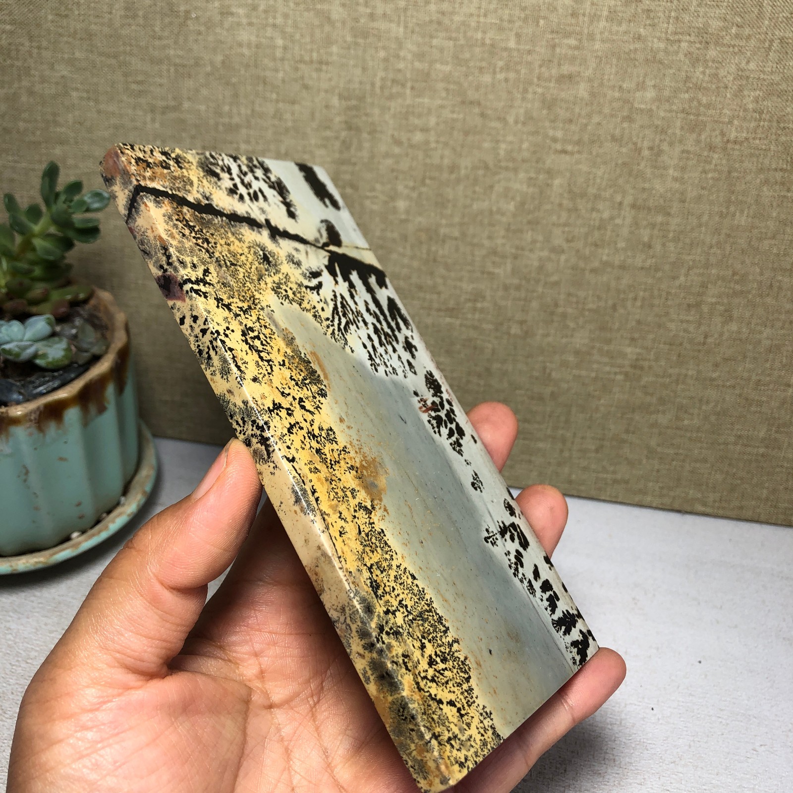 Natural Chinese painting stone crystal ornaments pictographic landscape A5057
