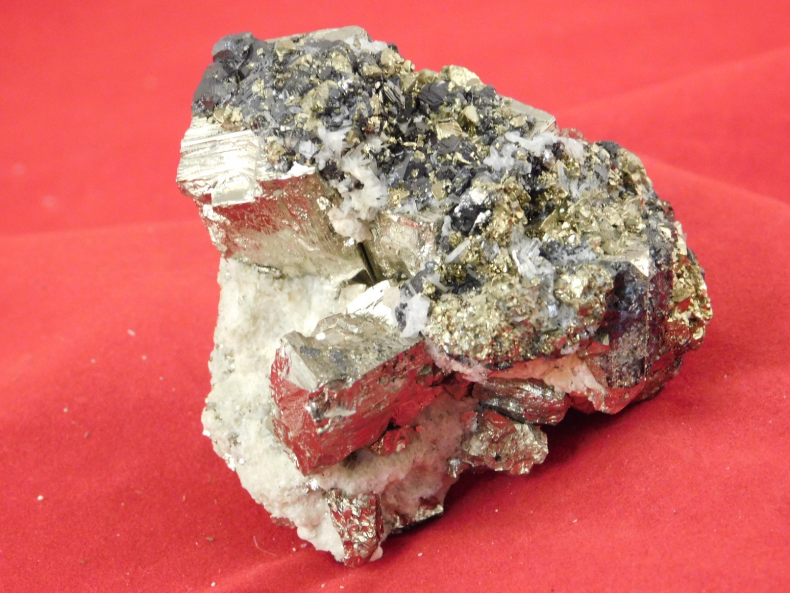 Sphalerite Crystal Cluster with Chalcopyrite Calcite and Pyrite 214gr