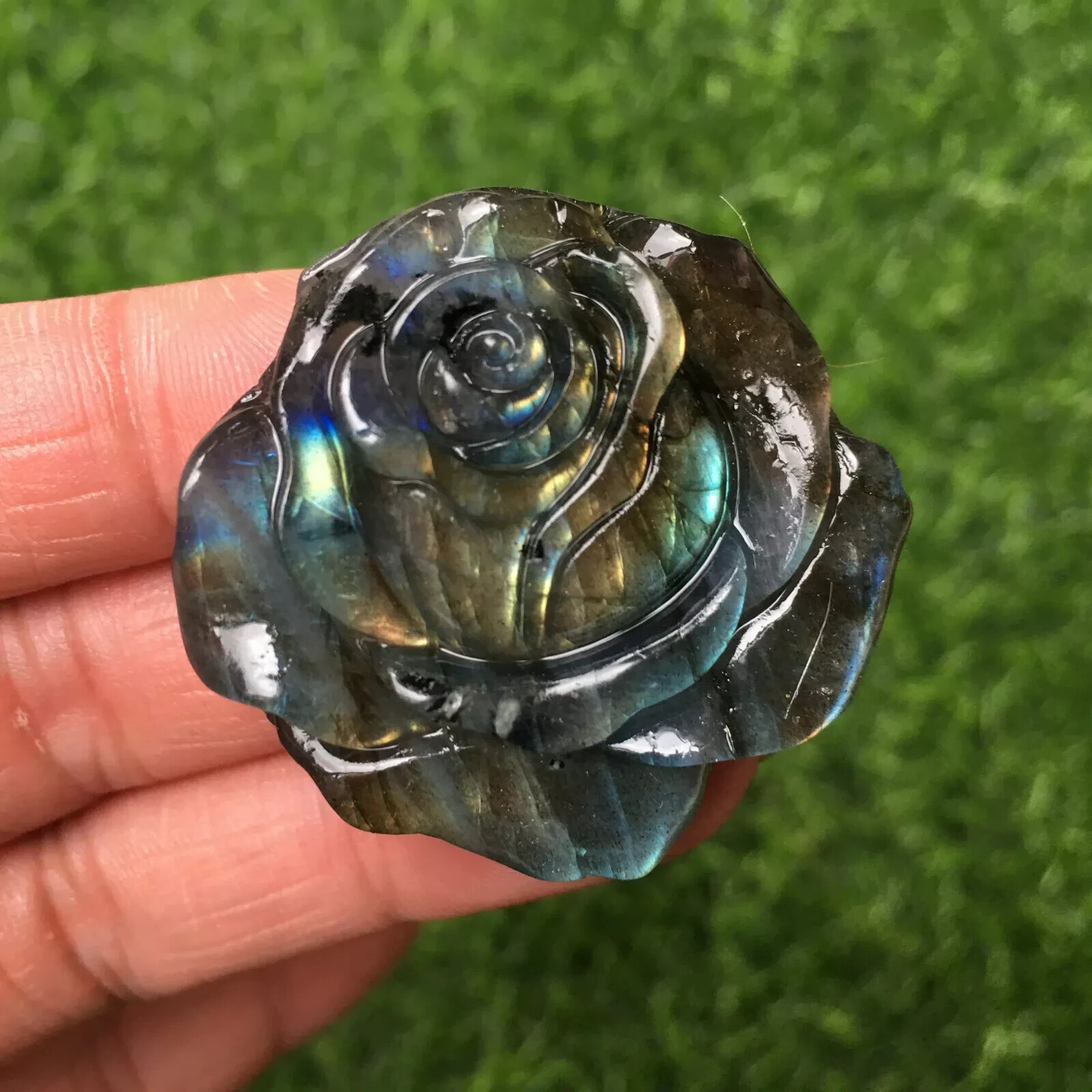 Natural Labradorite Handmade rose flower skull Quartz Crystal Healing gift 1pc