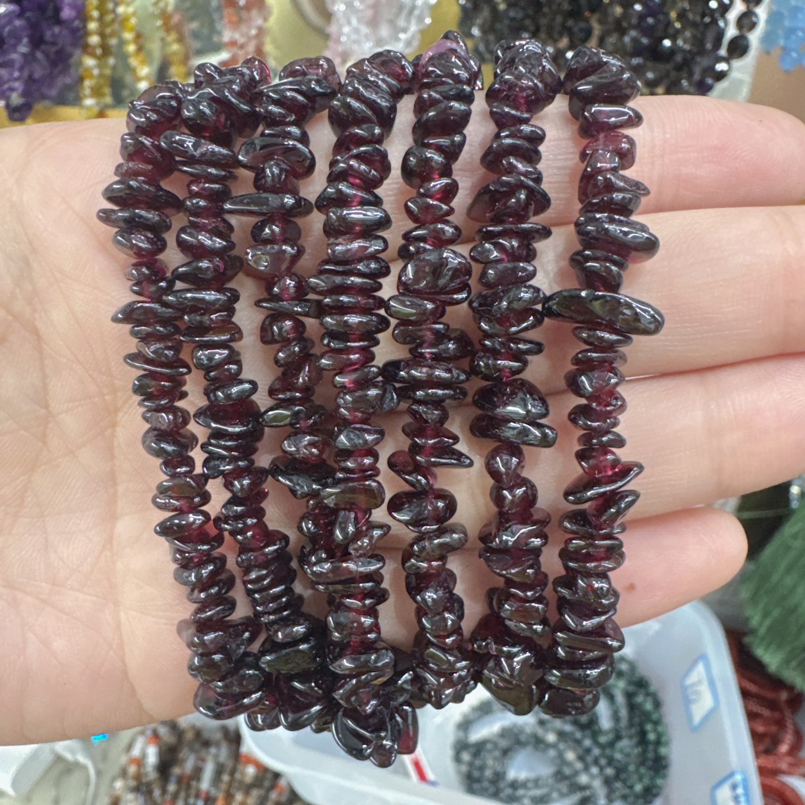 6 Pcs Natural Garnet Crystal Chip Bead Bracelet Gold Buckle Chain Adjustable