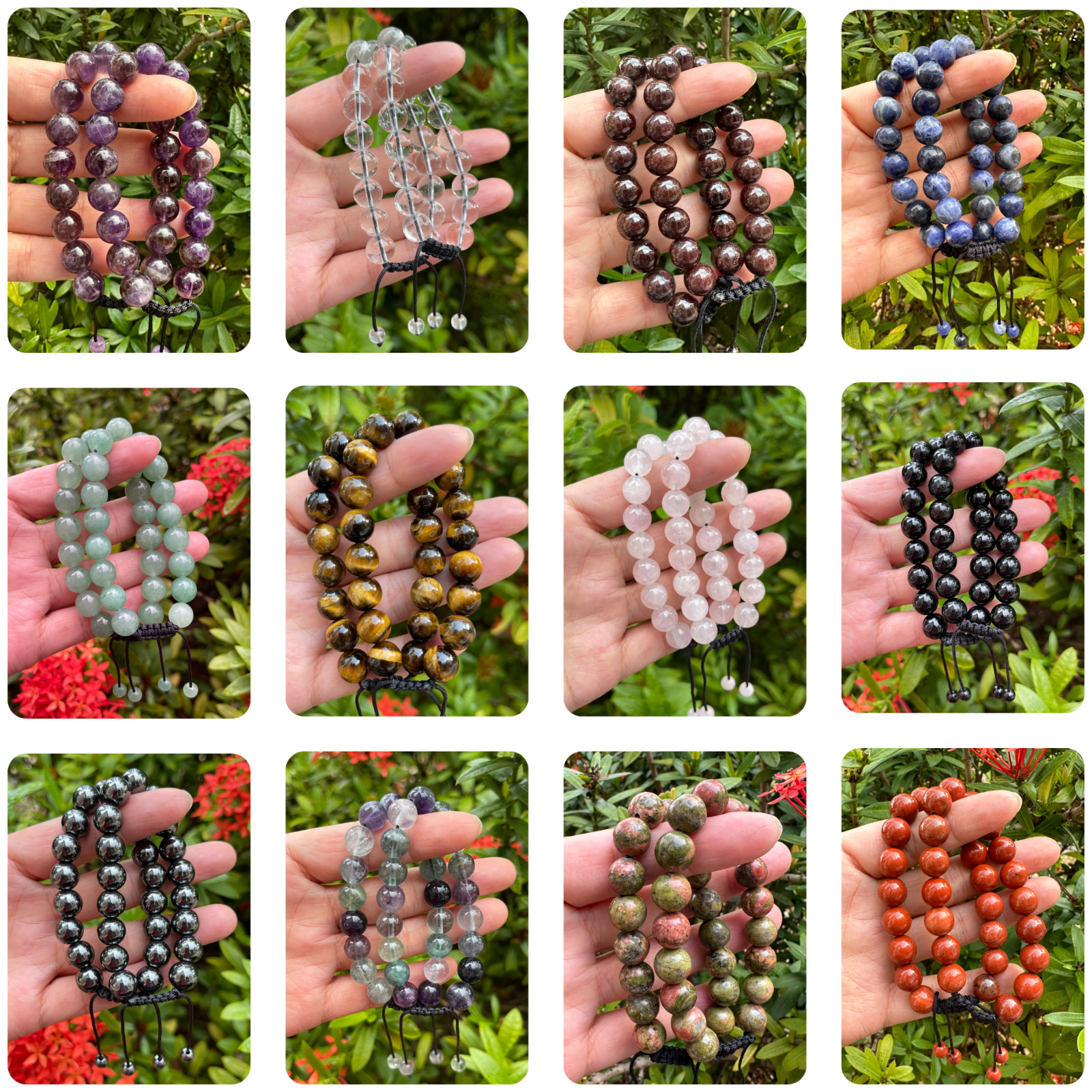 Grade A++ Gemstone Bead Adjustable Bracelet 10mm, Genuine Crystals Bracelets