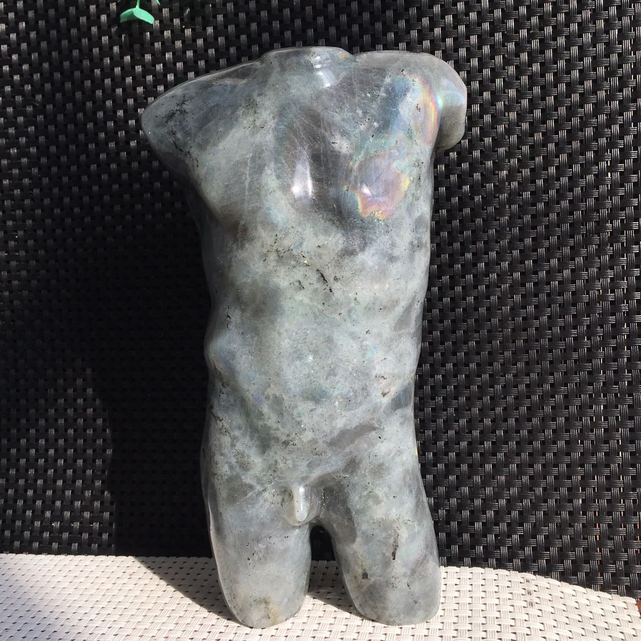 1.49kg Labradorite Male Torso Body Sculpture Model Hand-Carved Crystal Art Decor