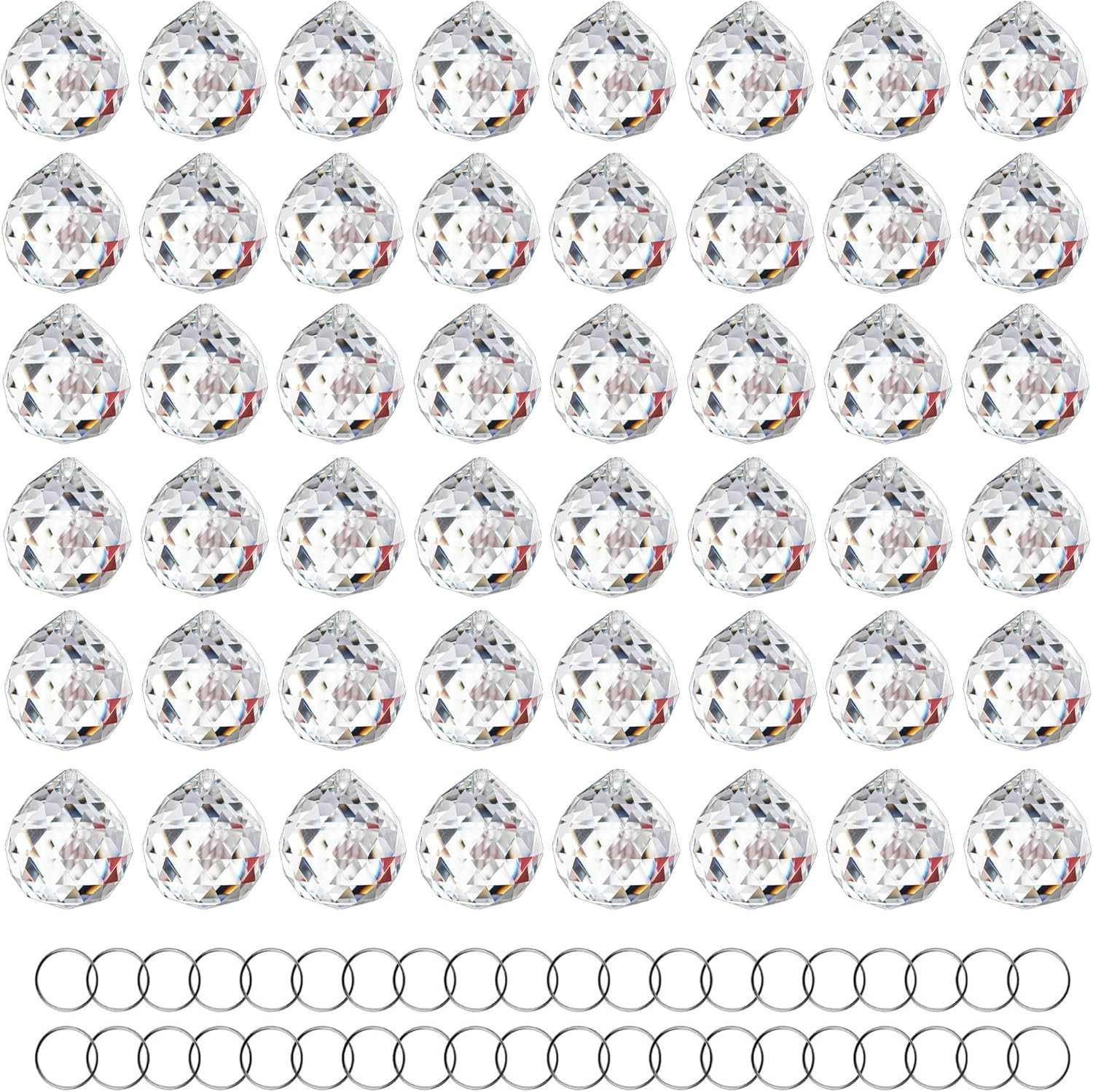 48Pcs Clear Faceted Crystal Ball Prism 1.2″/30Mm Glass Prism Sun Shine Catcher R