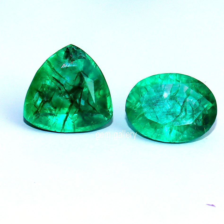 Natural Emerald Trillion&Oval Shape 19.10 Ct 2 Pieces Certified Loose Gemstones