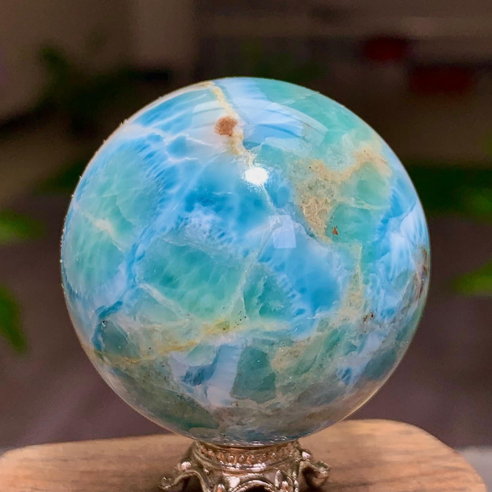87G Natural larimar Gorgeous rough Crystal Sphere Ball Healing