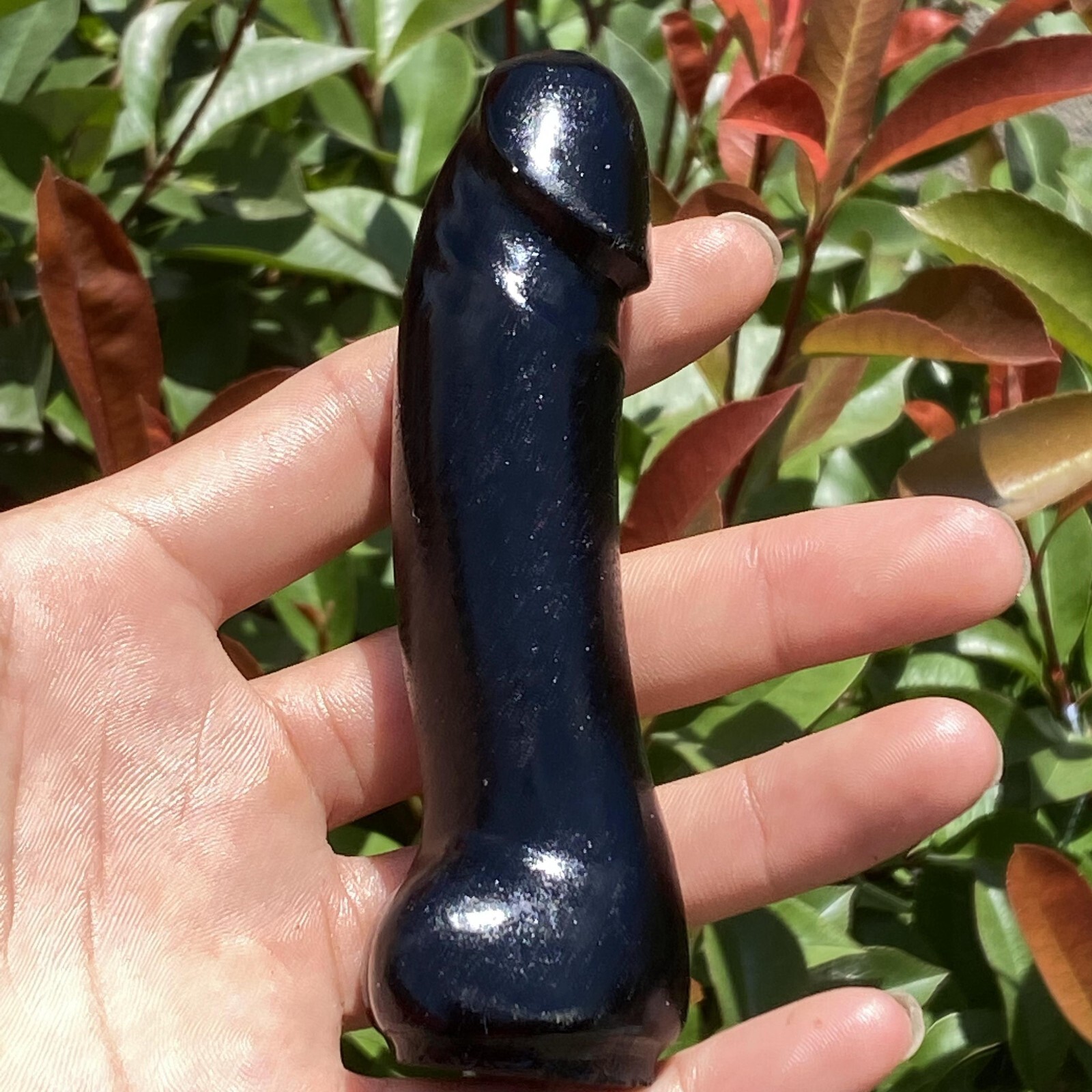 1pcs Natural Obsidian Male Penis Quartz Crystal Skull Massager Gem Healing 4.4″