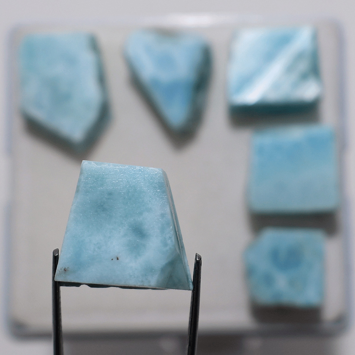 6 PC Caribbean Sky Larimar Raw Slabs— Natural Ocean Blue Rare Crystal Collection