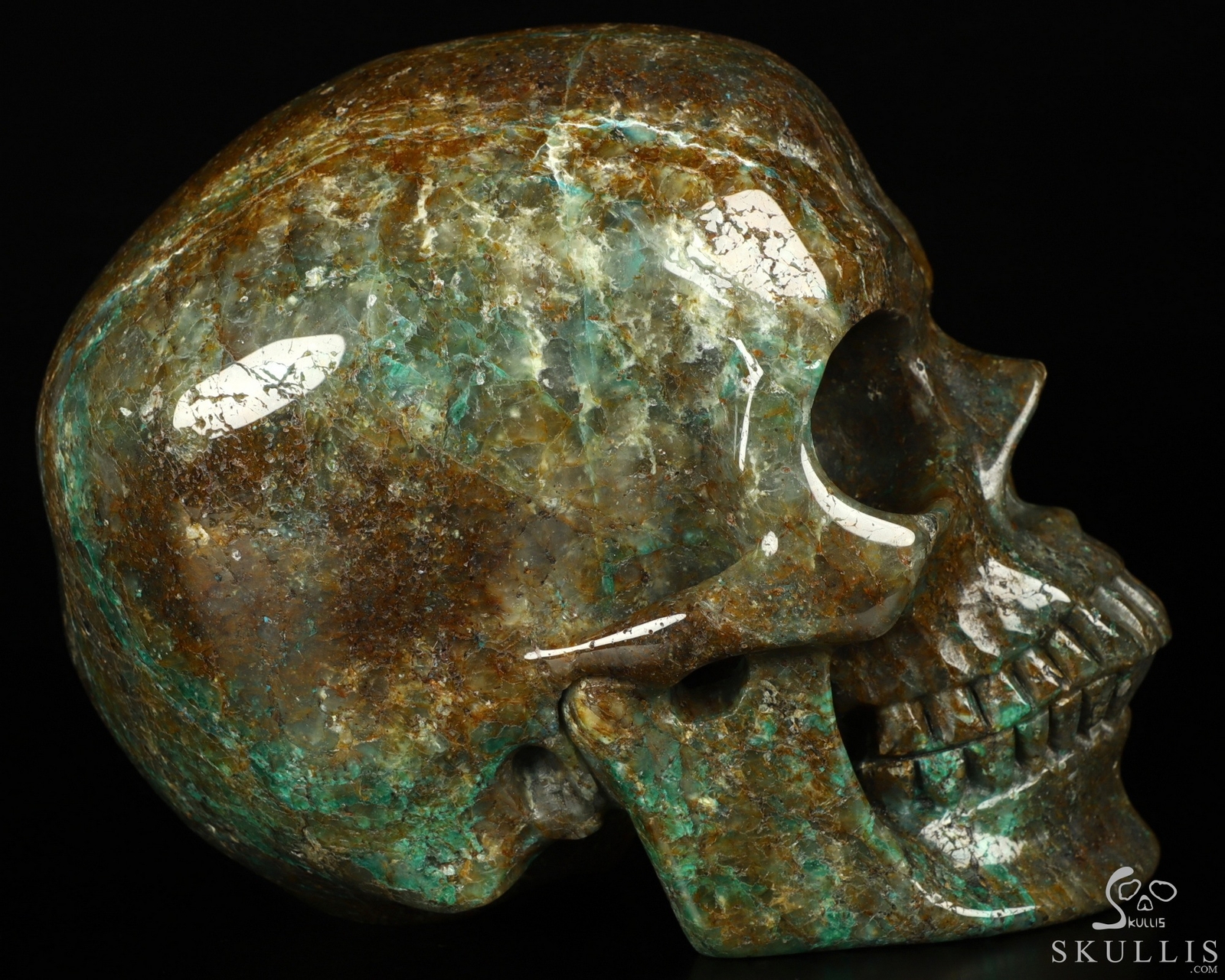 7.0″ Chrysocolla Carved Crystal Skull, Realistic