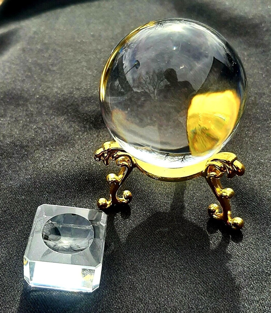 Clear Crystal Ball K9 Sphere 50mm + Gold/Silver stands&Crystal Stand in Gift Box