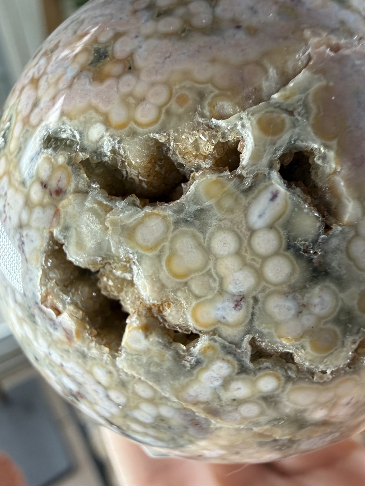 8th Vein Ocean Jasper Sphere – Druzy – Pink, White, Blue & Green Orbs – 9.91 oz
