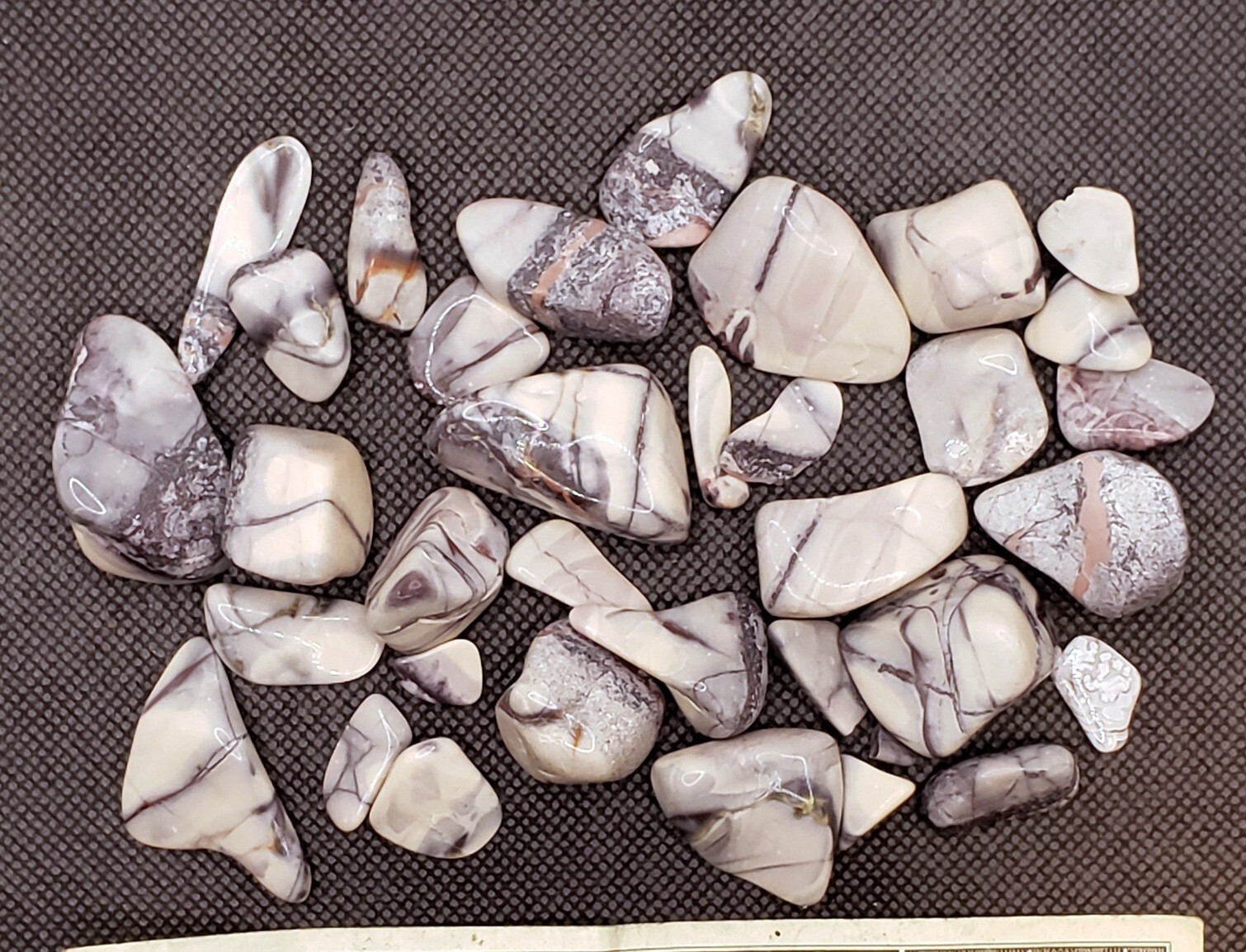 Tumble Polished Sci-fi Porcelain Jasper Lot – 6.1oz – 34 Mixed Size Stones