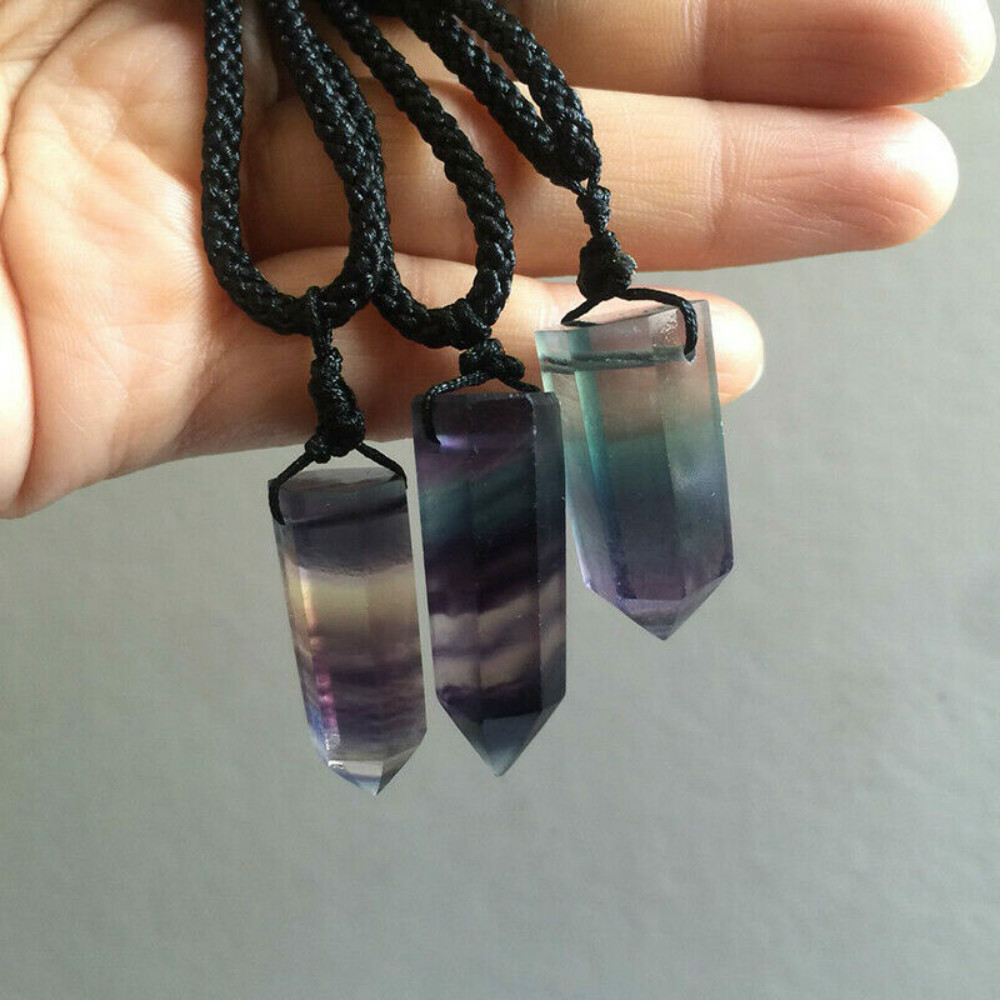 Gemstone Natural Fluorite Crystal Quartz Healing Chakra Stone Pendant Necklace