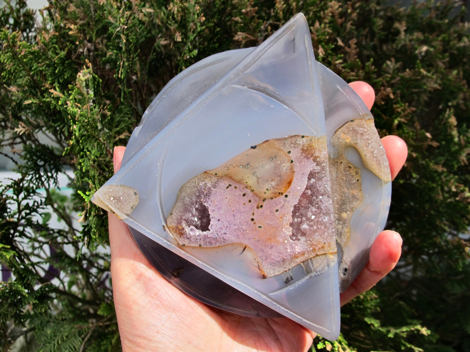 Agate Amethyst Druzy Triangle Circle & stand Crystal Healing Natural Polished