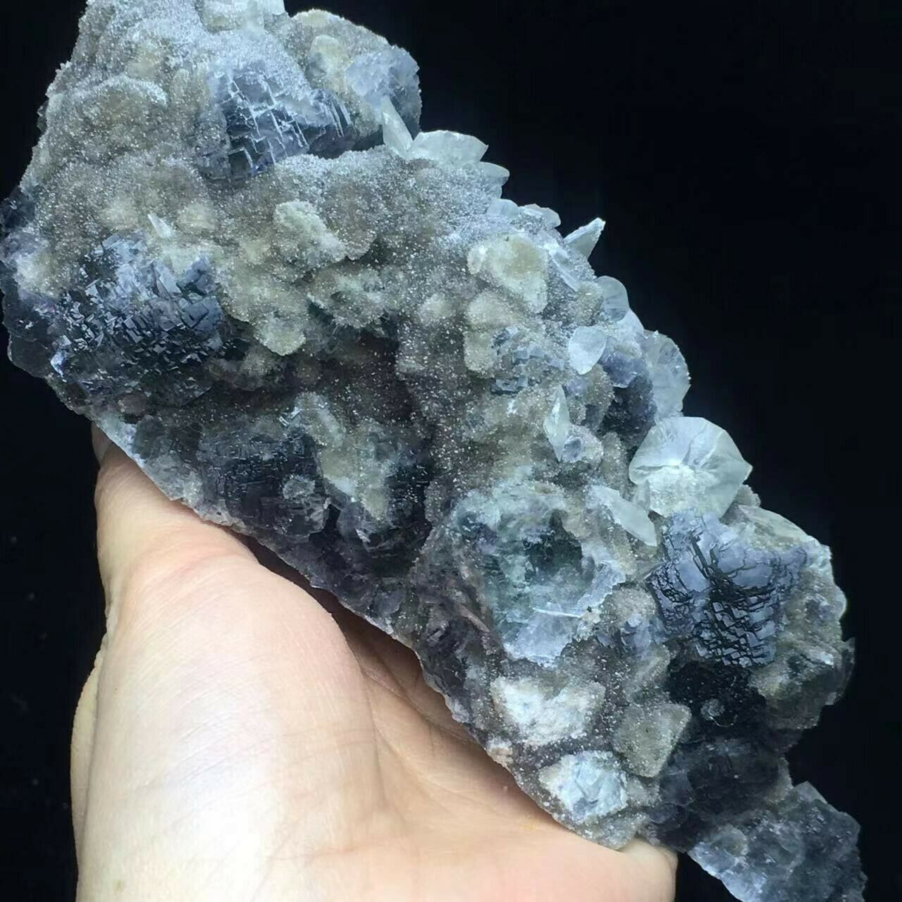 1.1 LB Translucent Purple/Green Ladder Fluorite Crystal & Smoke Quartz & Calcite