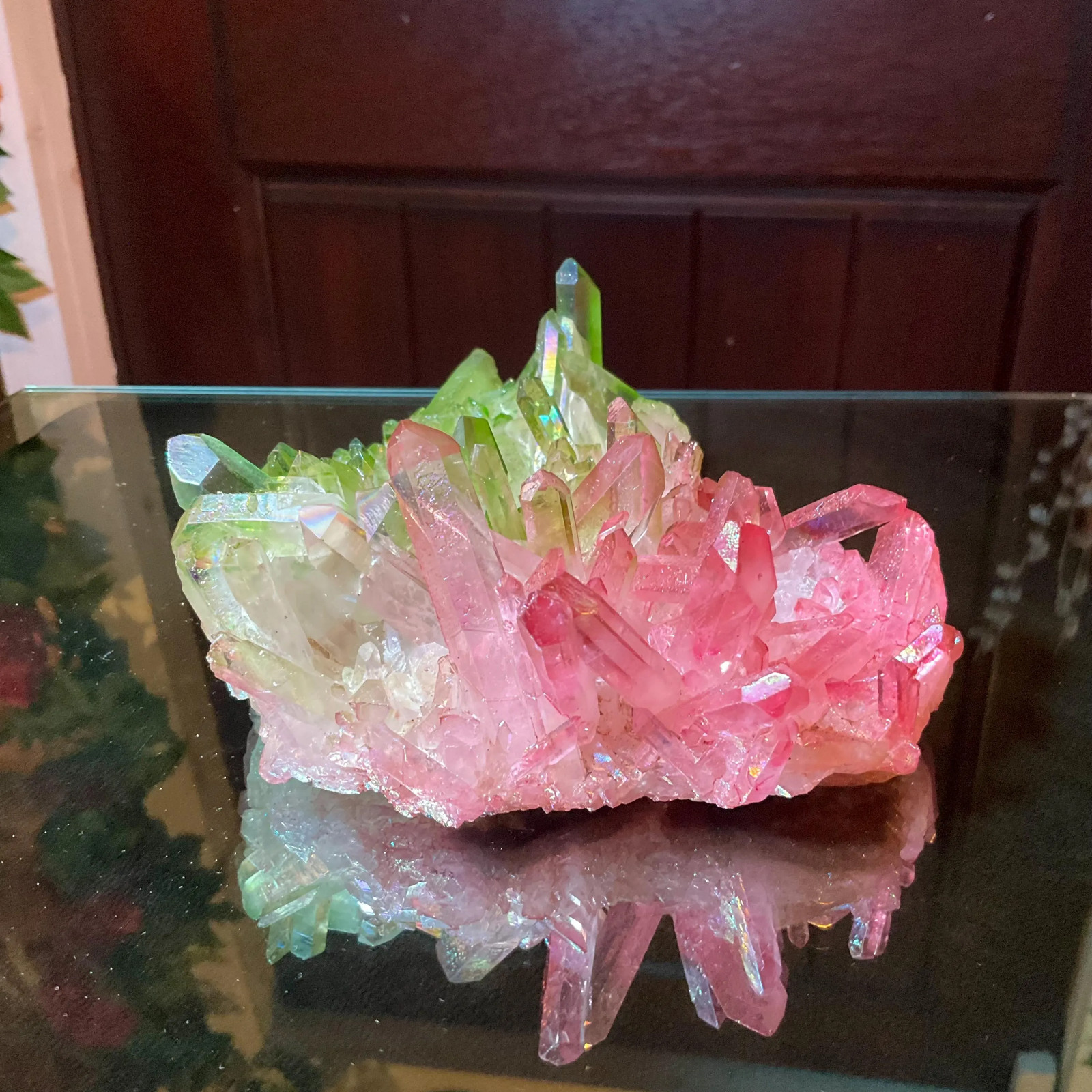 Pink & Green Aura Quartz Crystal Cluster ~ Large 1 Lb. 5 oz. ~ 6″ Long ~ Electr