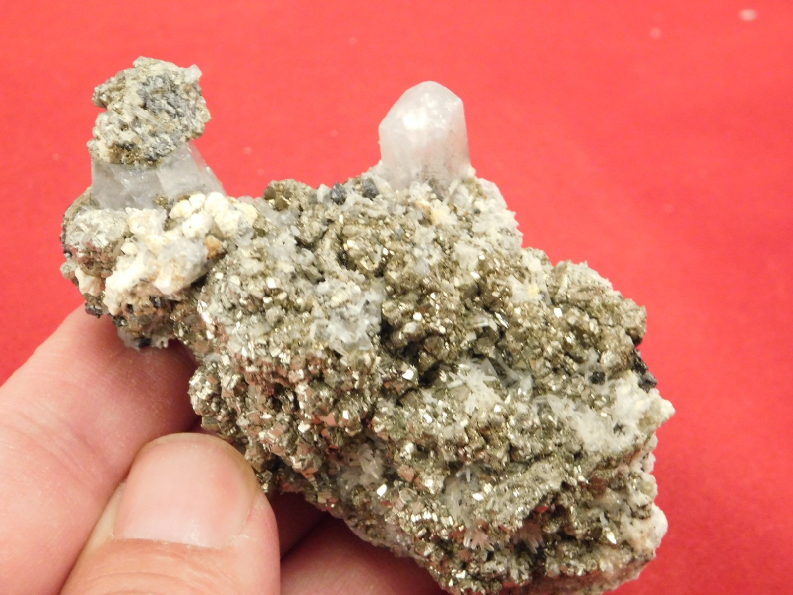FLUORESCENT Calcite CRYSTAL Cluster on PYRITE Crystals Peru 125gr