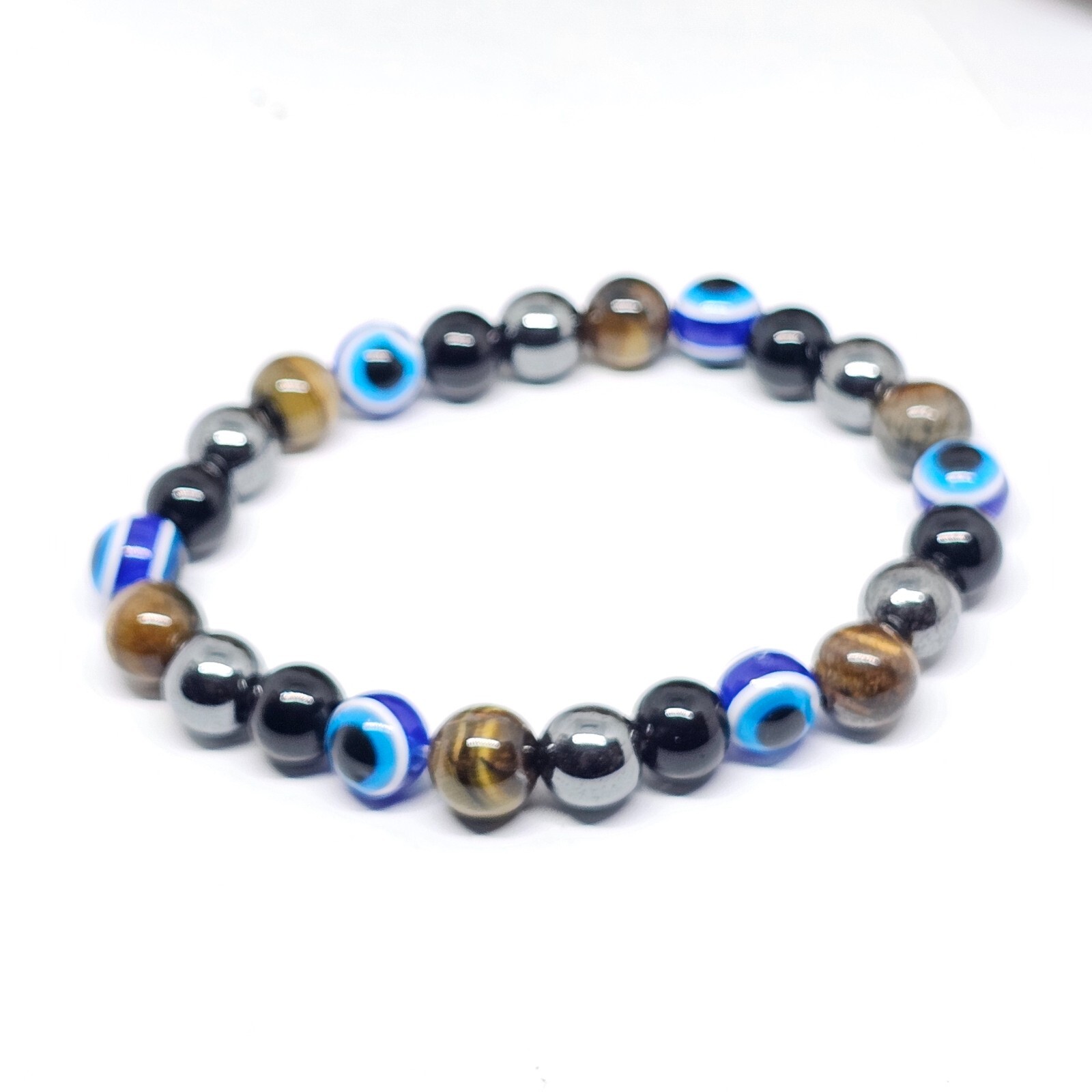 Evil Eye Protection Bracelet Hematite Obsidian Tigers Eye Gemstone Jewellery