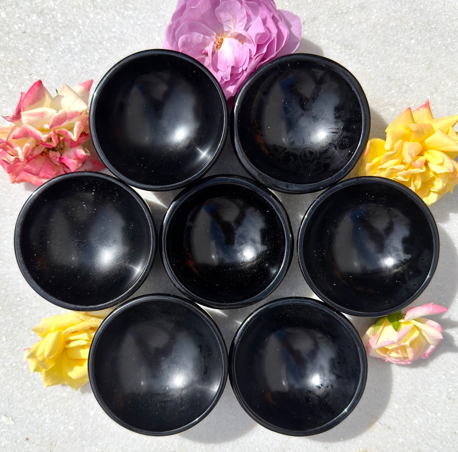 Wholesale Lot 6-8Pcs Natural Black Obsidian Mixed Bowls Crystal Healing