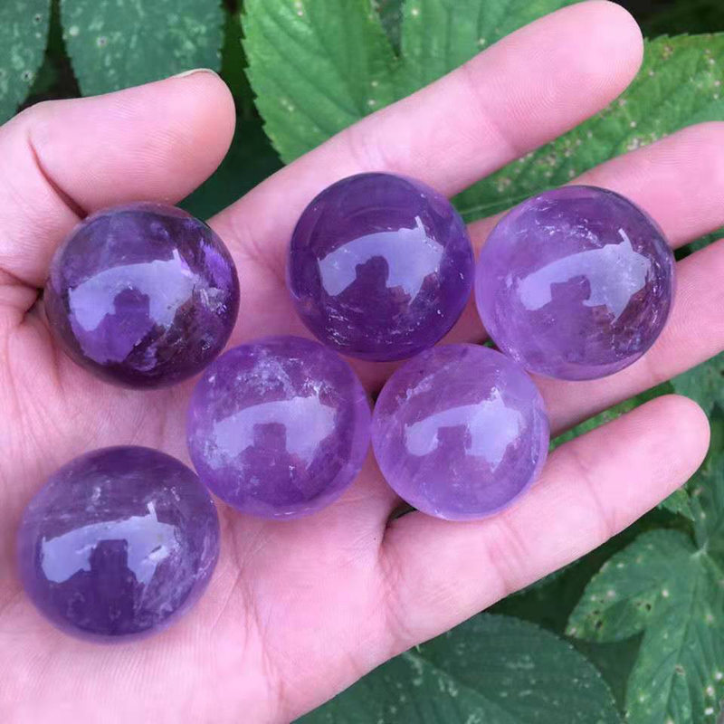 5Pcs 35mm Raw Natural Amethyst Ball Quartz Crystal Sphere Energy Decor W/ Stand