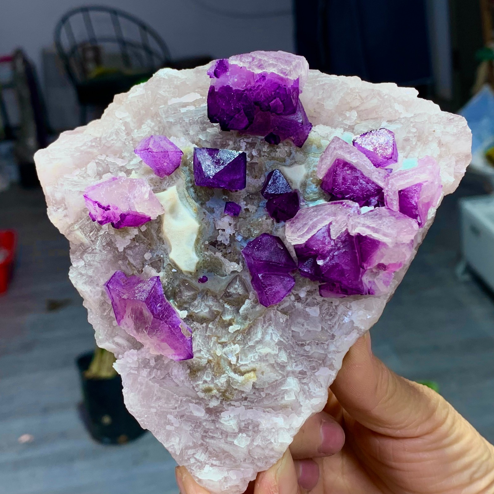 1.76LB Natural purple cubic fluorite mineral crystal sample/China