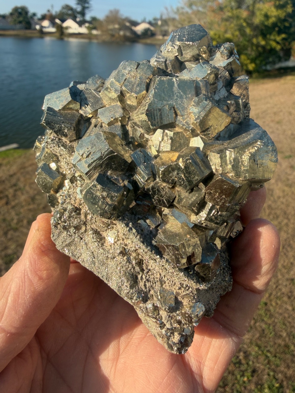 PYRITE Crystal CUBE Cluster Huanzala Mine Peru 665gr 4″+ wide
