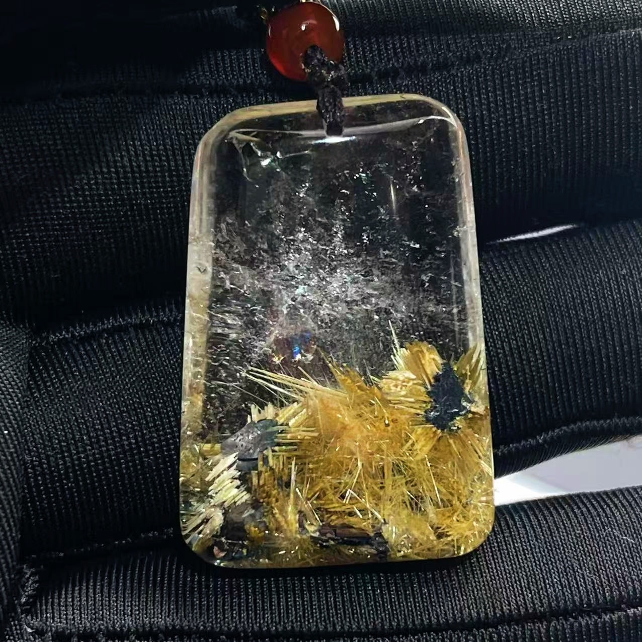 17.8g Natural Gold Hair Rutilated Quartz Crystal Pendant Reiki Healing Gift