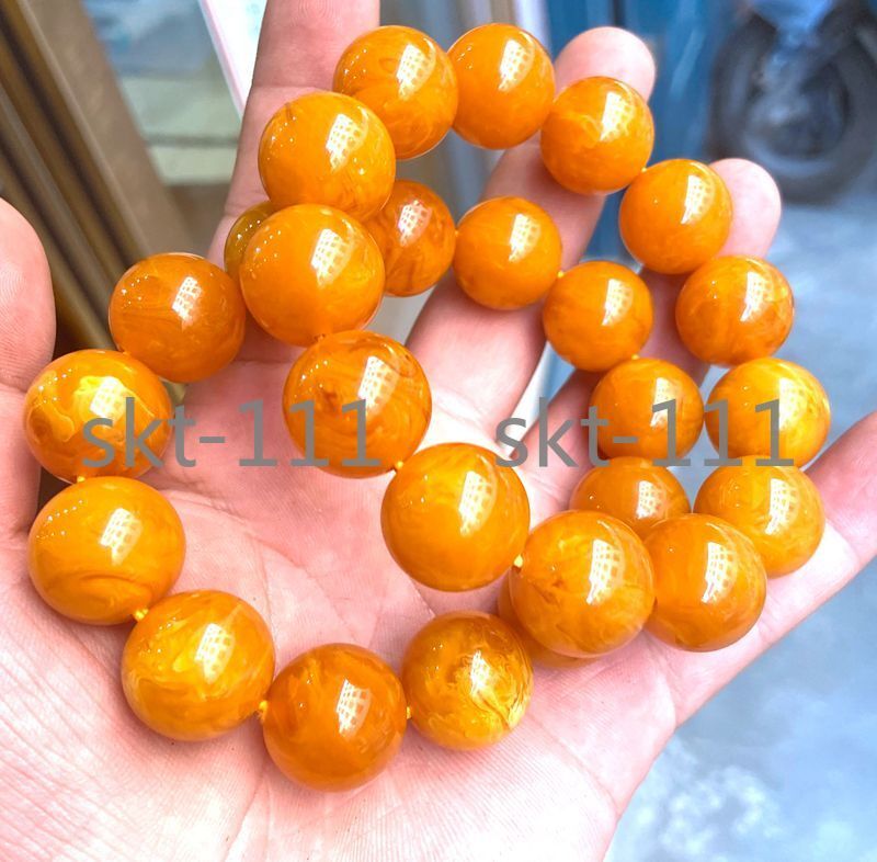 100% Certificate 18mm Natural Mexico Amber Beeswax Beads Bracelet 7.5”
