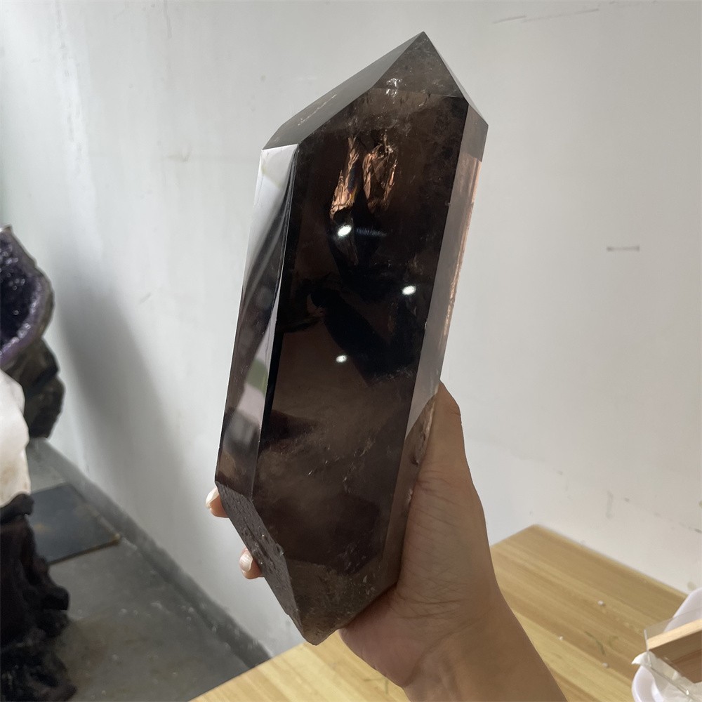 5.5LB 10.6″ A++Natural Smoky Quartz Obelisk Tower Quartz Crystal Energy +Stand