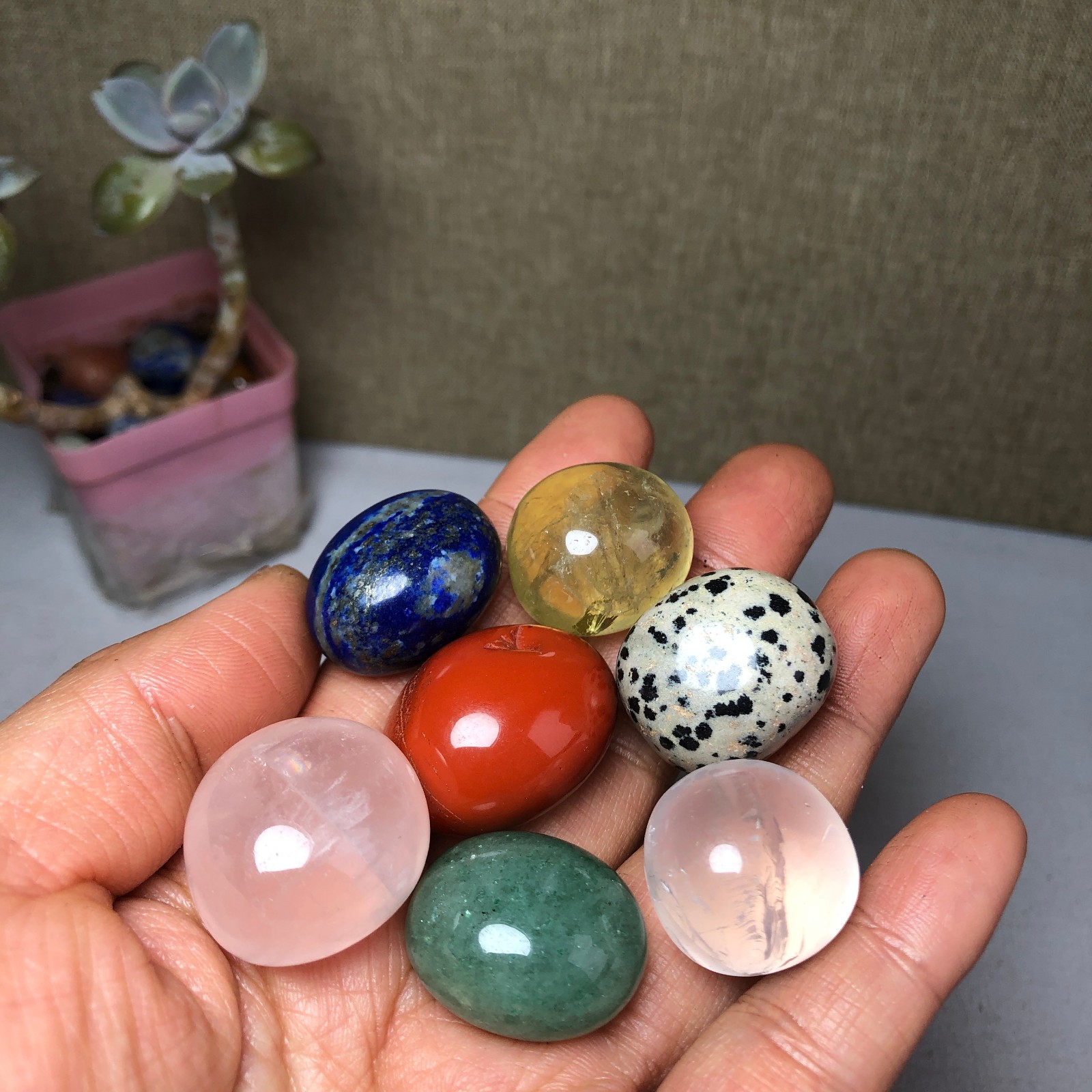 Natural seven different types of crystals Seven Star Array Specimen Base A3018