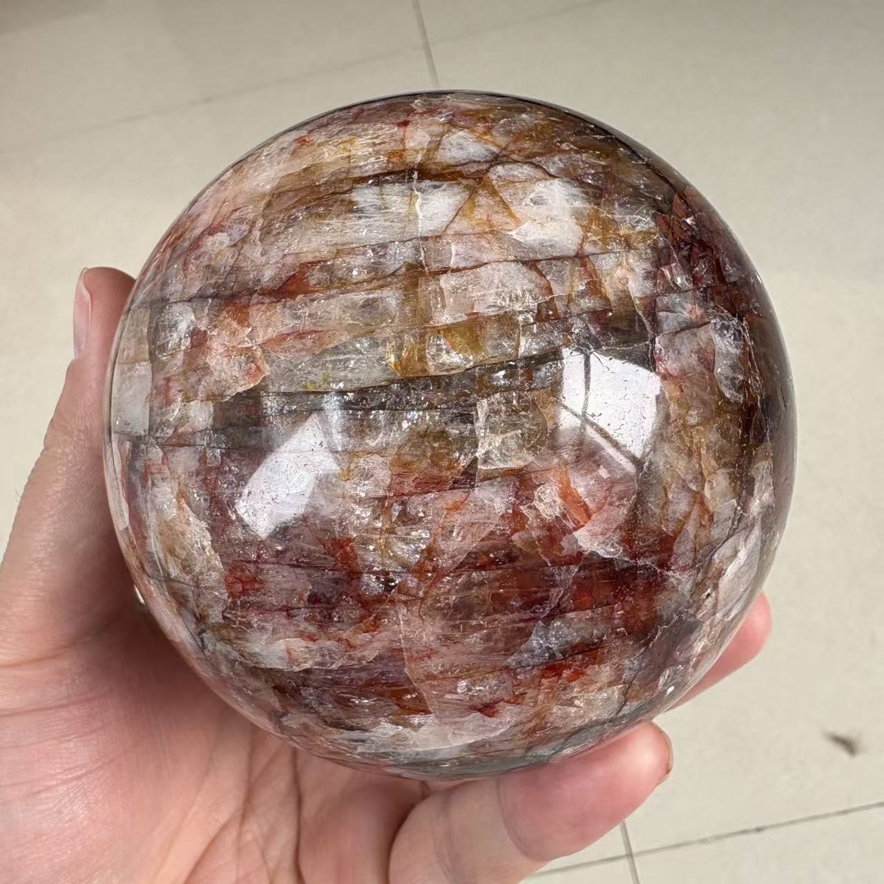 Large Natural Red Fire Quartz Sphere 4” 3.2 lb Hematoid Crystal Ball Healing