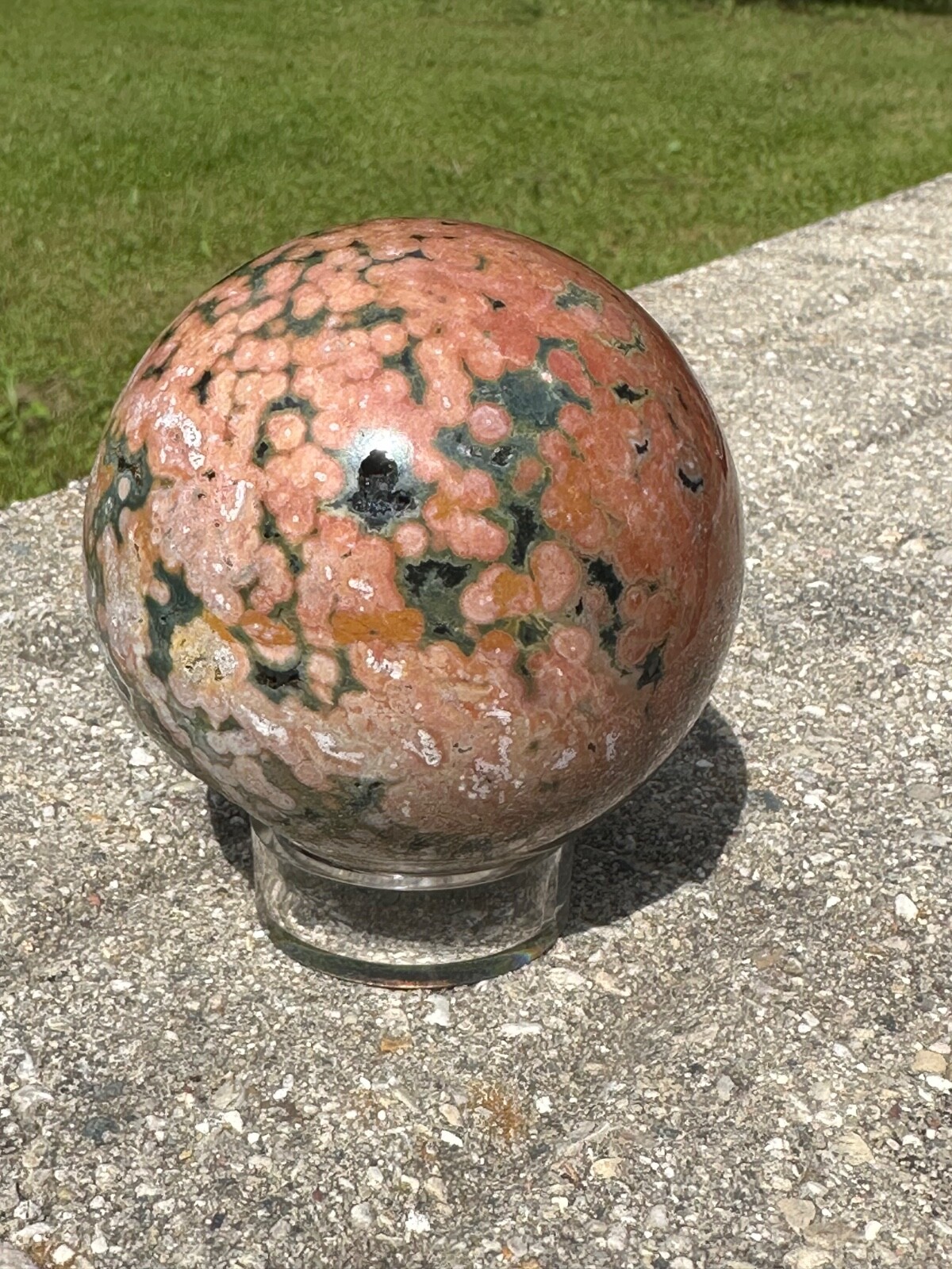 8th vein orbicular ocean jasper natural druzy polished crystal sphere