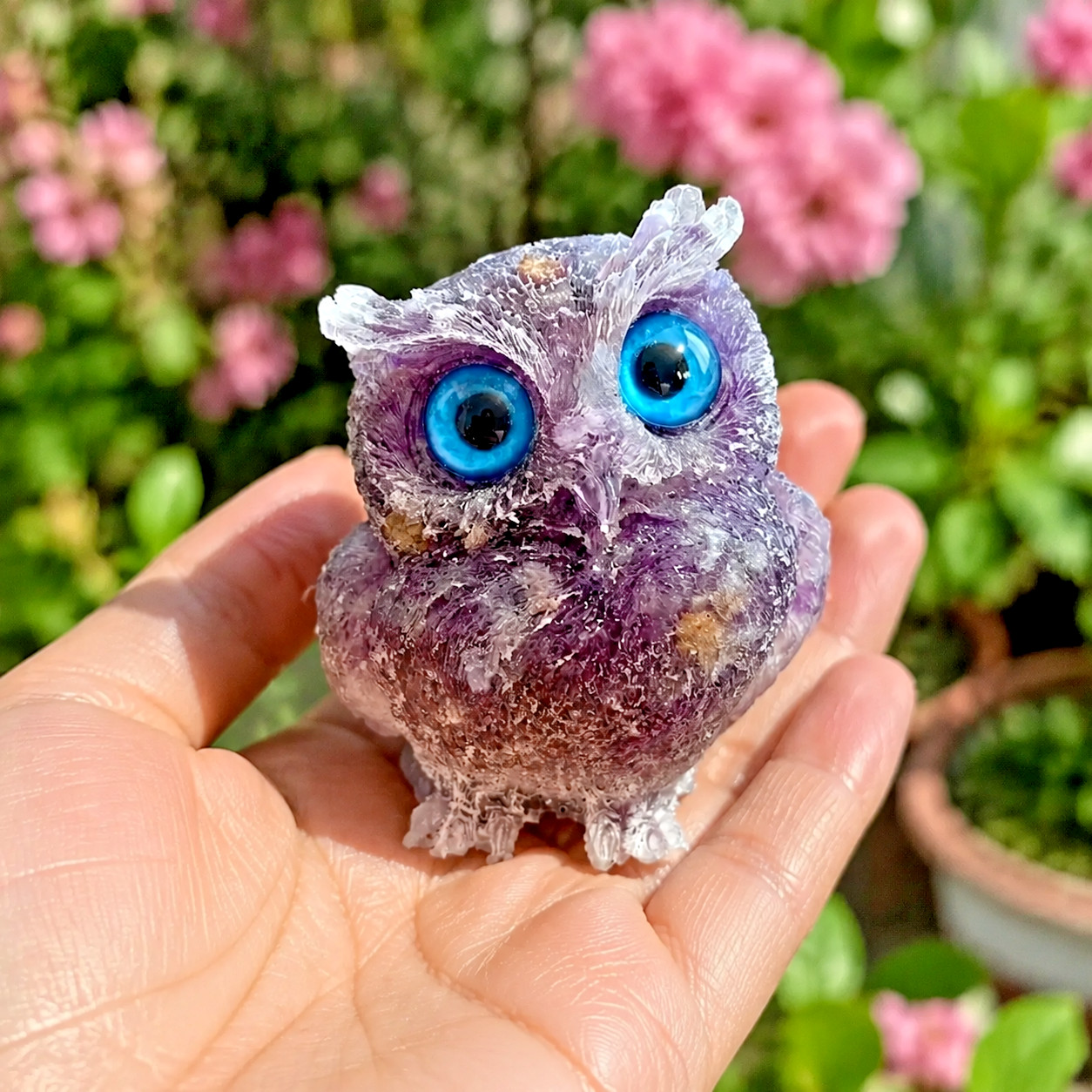 Natural Amethyst Crystal Orgone Owl Figurine Statue Carving Home Decor 2.5″