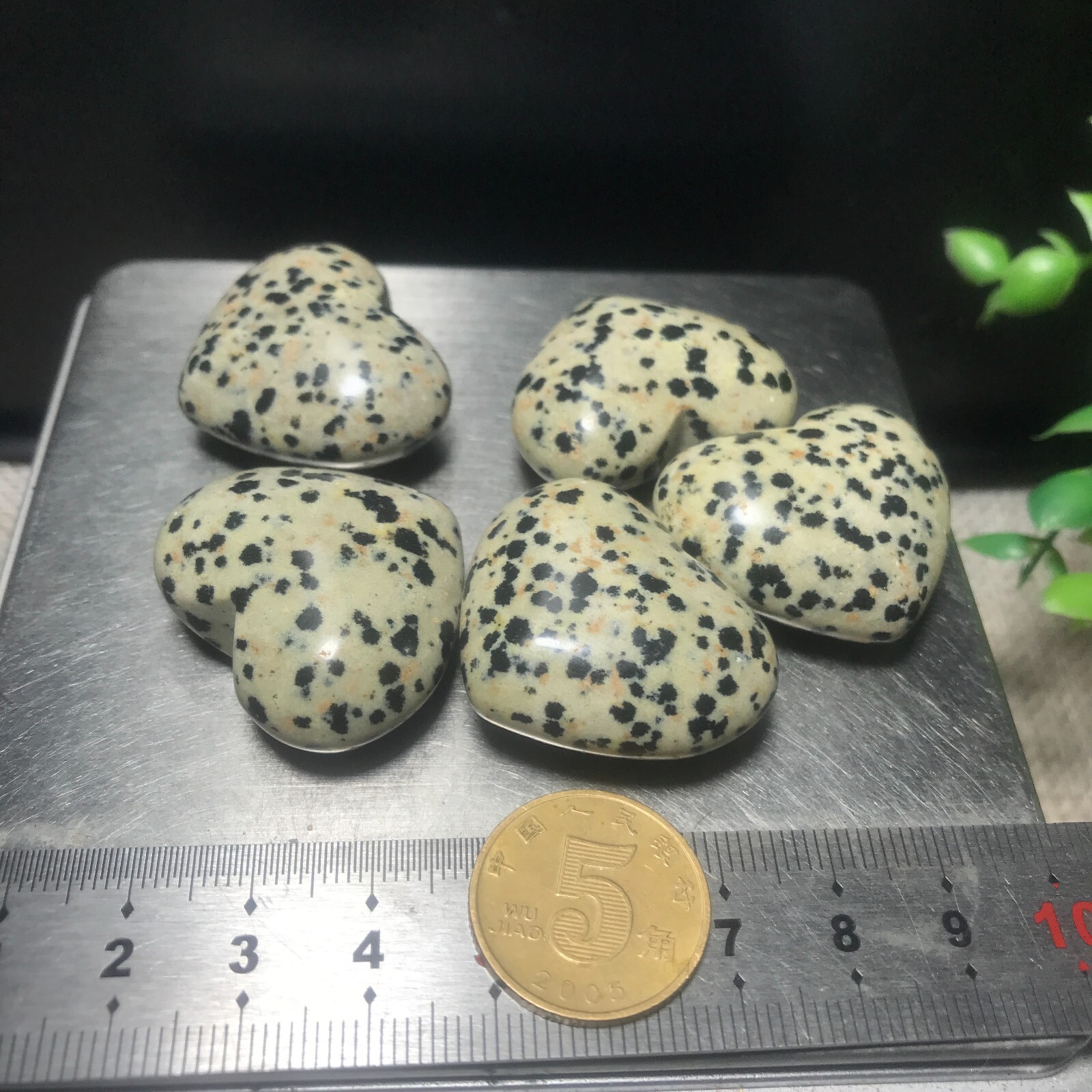 5PC 84g Natural Dalmatian Jasper Crystal Heart Crystal Home Office Decorative