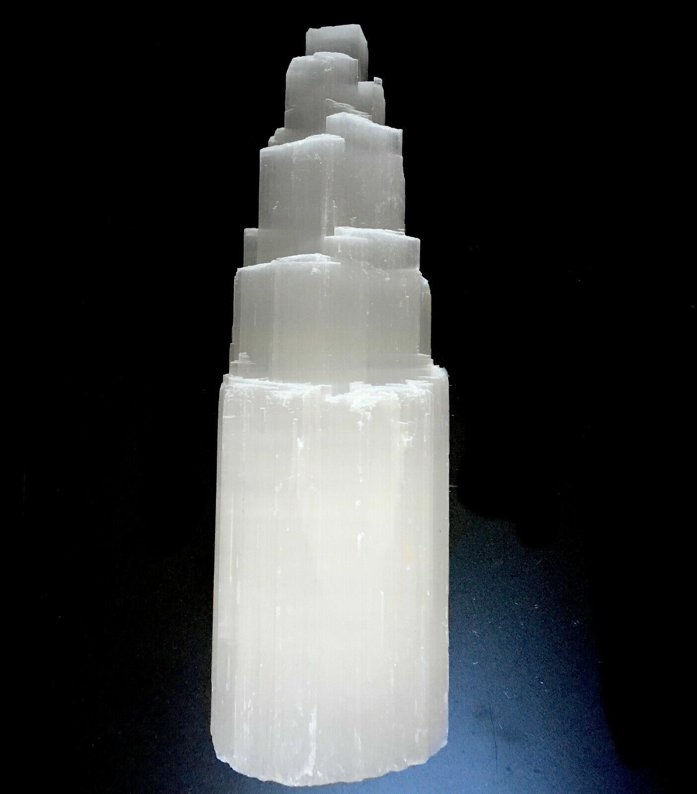 Selenite Crystal Tower Lamp ” Natural Healing White Light w/ LED Cord & Bulb 10″