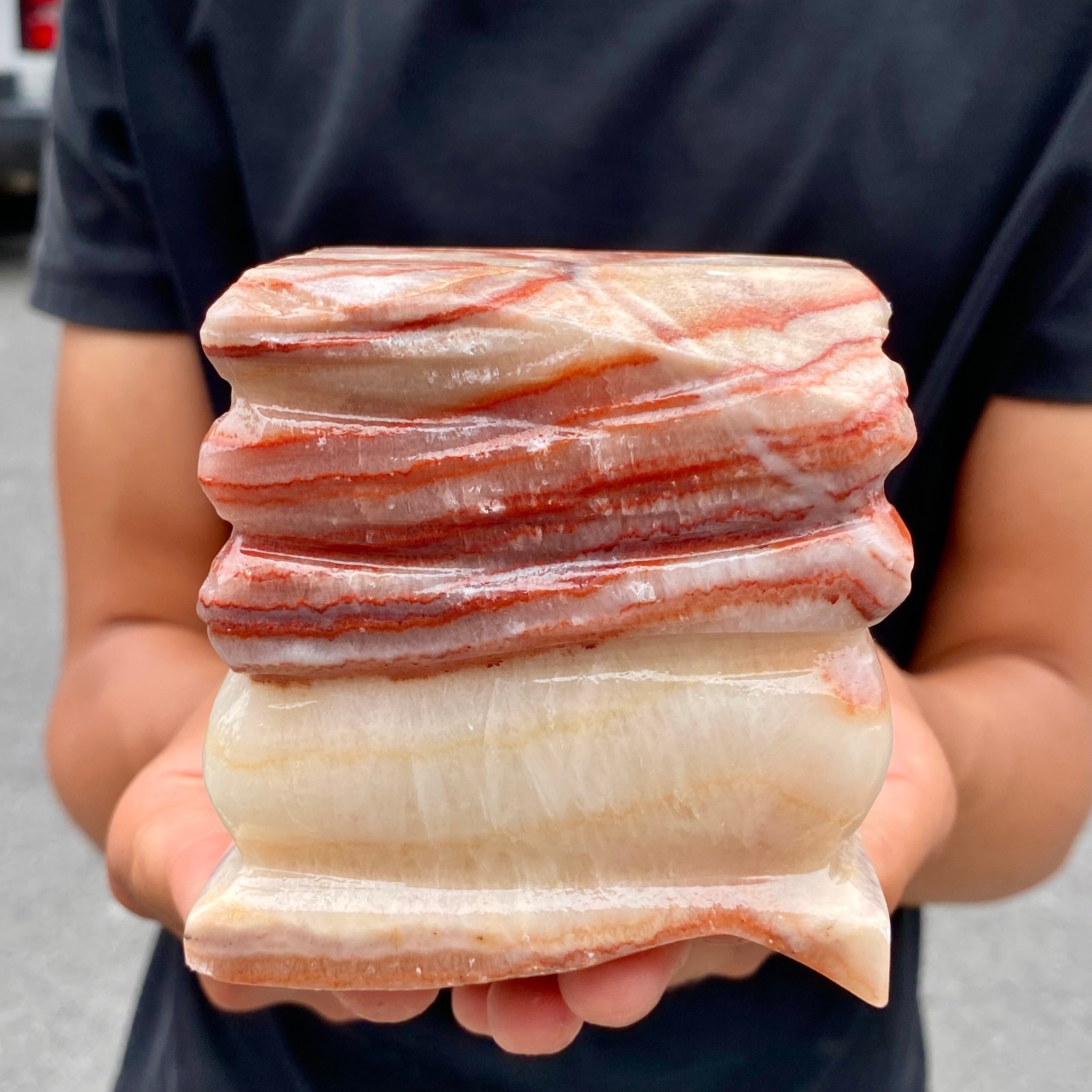 2LB Natural Pork Stone (Bacon Calcite) Slice Feng Shui Home Decor Specimen