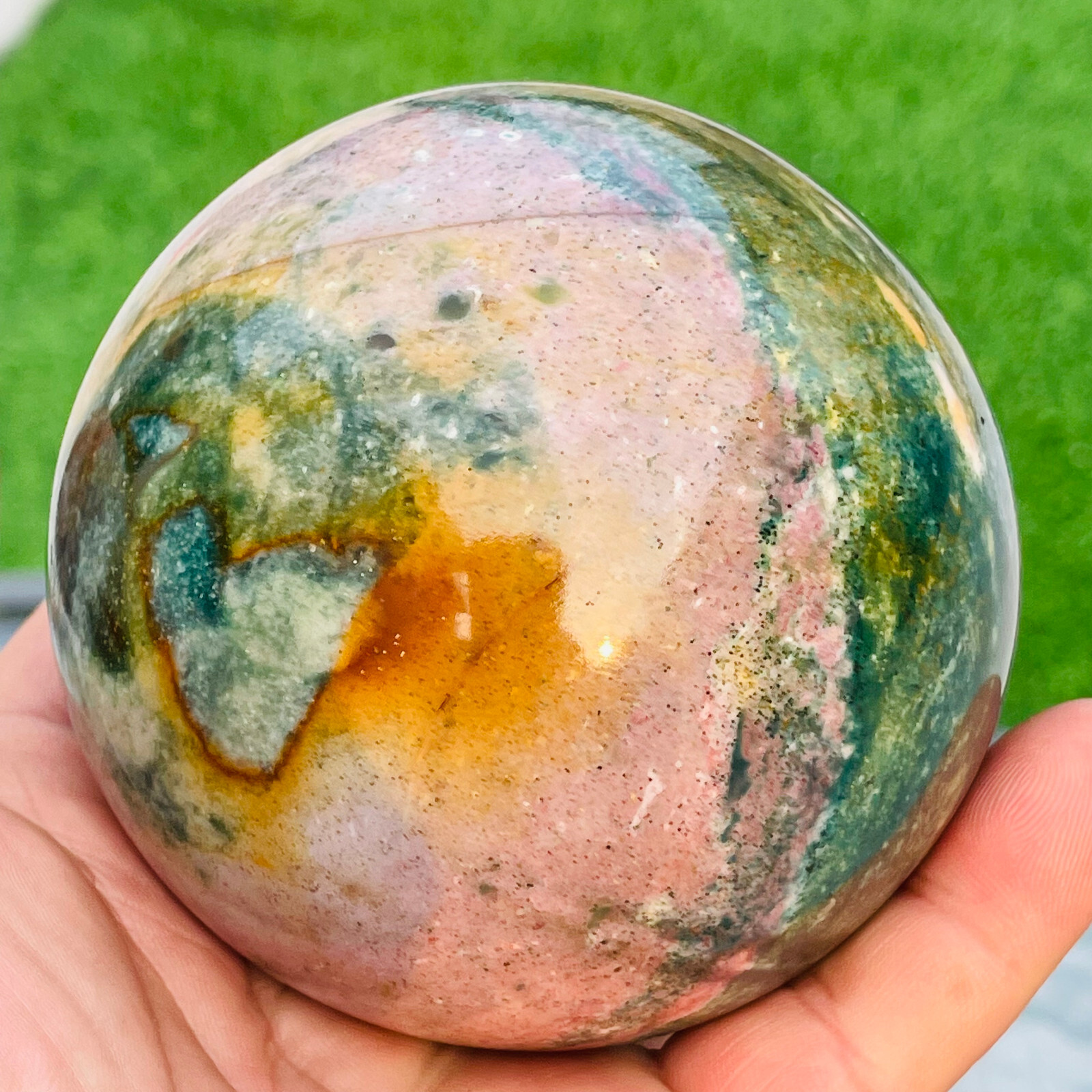 756g Rare Natural Colourful Ocean Jasper Quartz Crystal Sphere Ball Healing