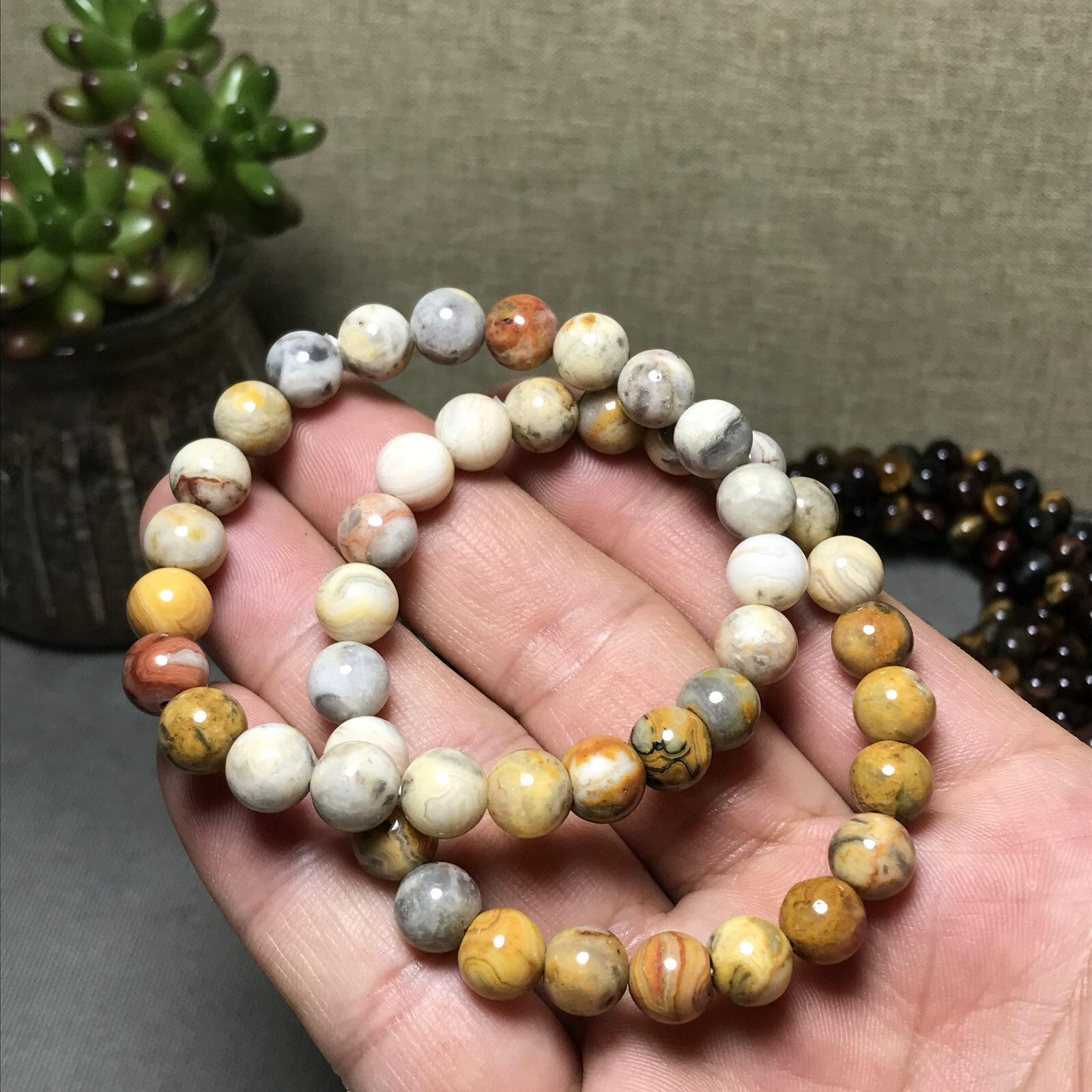 10Pcs Wholesal Natural Crazy agate bracelets Crystal ball sphere 8mm
