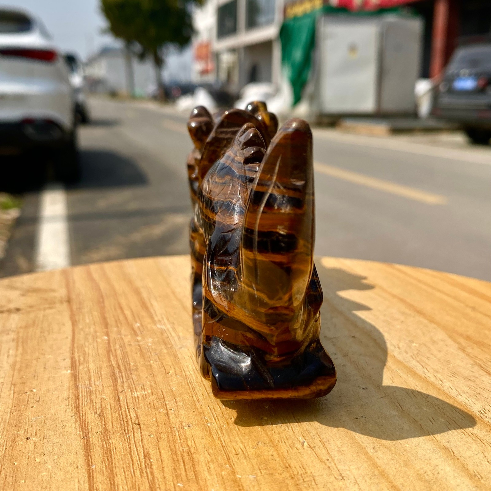 495G Natural Tiger Eye Hand Carved Dragon Figurine Crystal Healing Stone